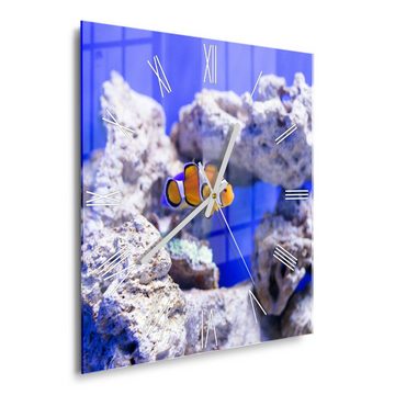 DEQORI Wanduhr 'Clownfisch im Meer' (Glas Glasuhr modern Wand Uhr Design Küchenuhr)
