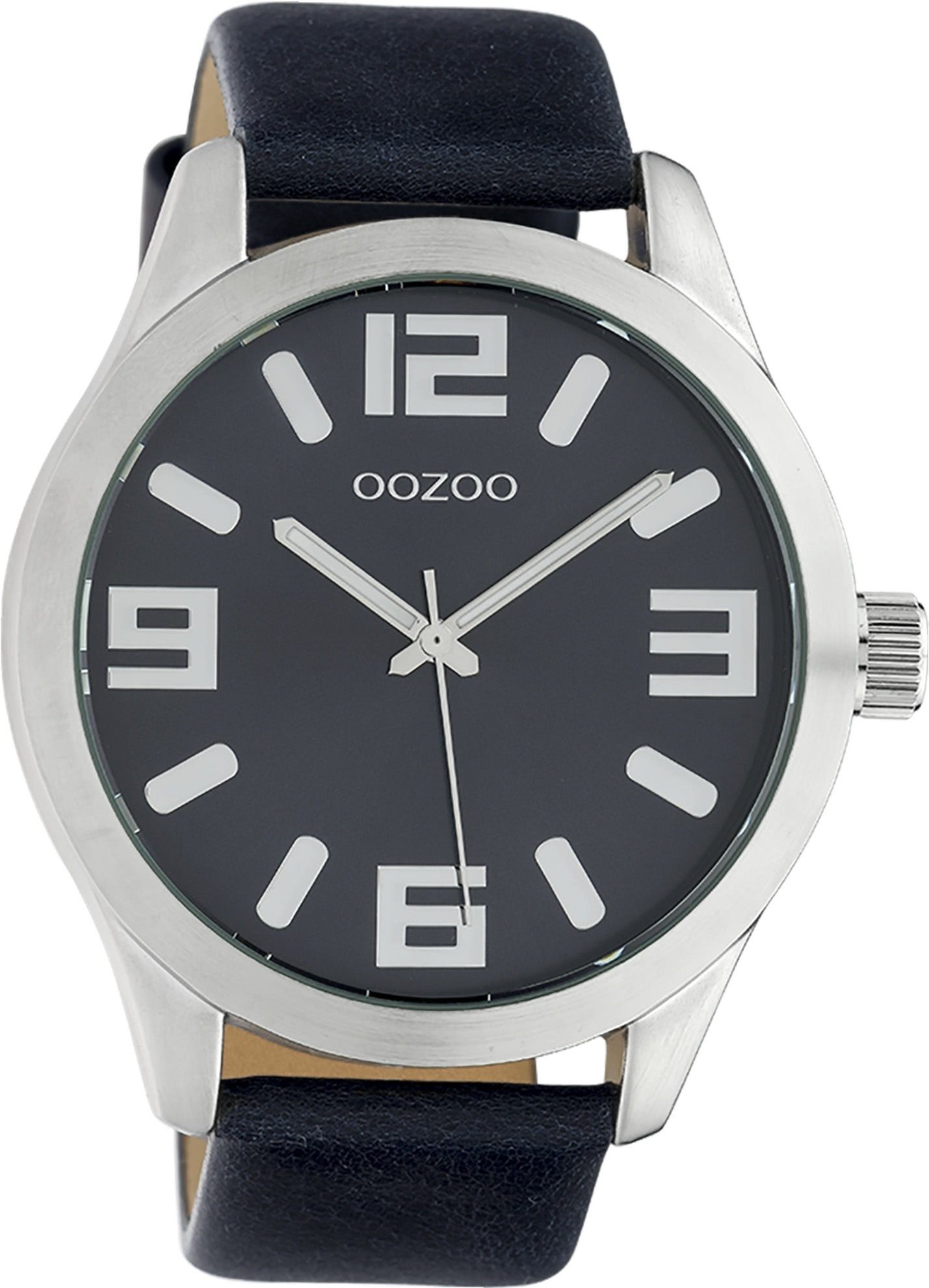 OOZOO Quarzuhr Oozoo Damen Armbanduhr dunkelblau, (Analoguhr), Damen, Herrenuhr rund, extra groß (ca 46mm) Lederarmband, Casual-Style