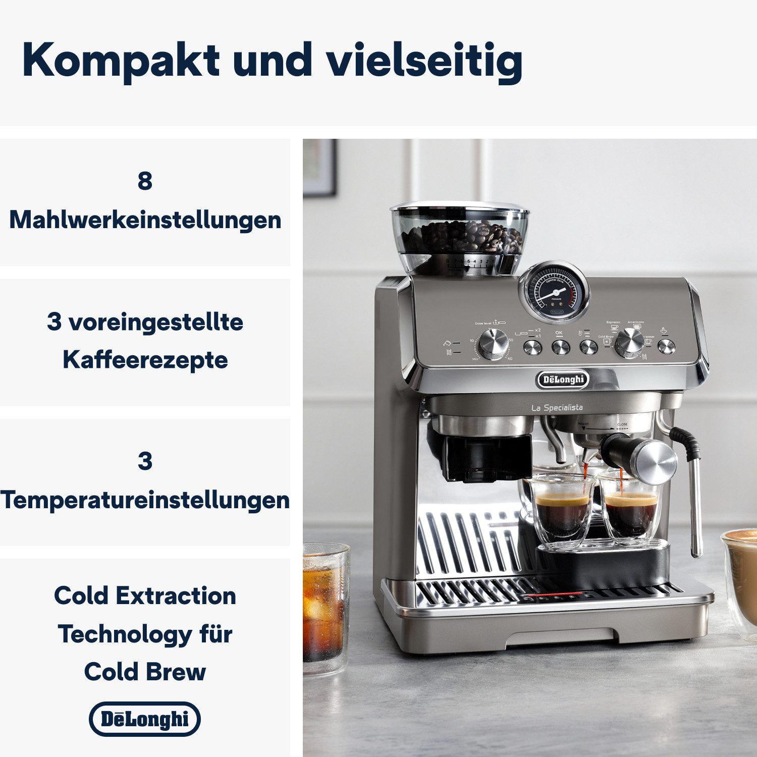 De'Longhi Espressomaschine La Specialista Arte Evo Cold Brew EC9255.T - 3 Rezepte inkl. Cold Brew, 8 Mahlgrade, 3 Temperatureinstellungen & Cold Brew inkl. Barista Kit