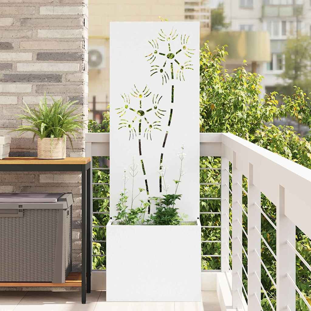 furnicato Sichtschutzelement Garten Sichtschutz-Leinwand 50 x 150 cm Weiß, Matte Sichtschutzwand mit dekorativen Intarsien für den Garten