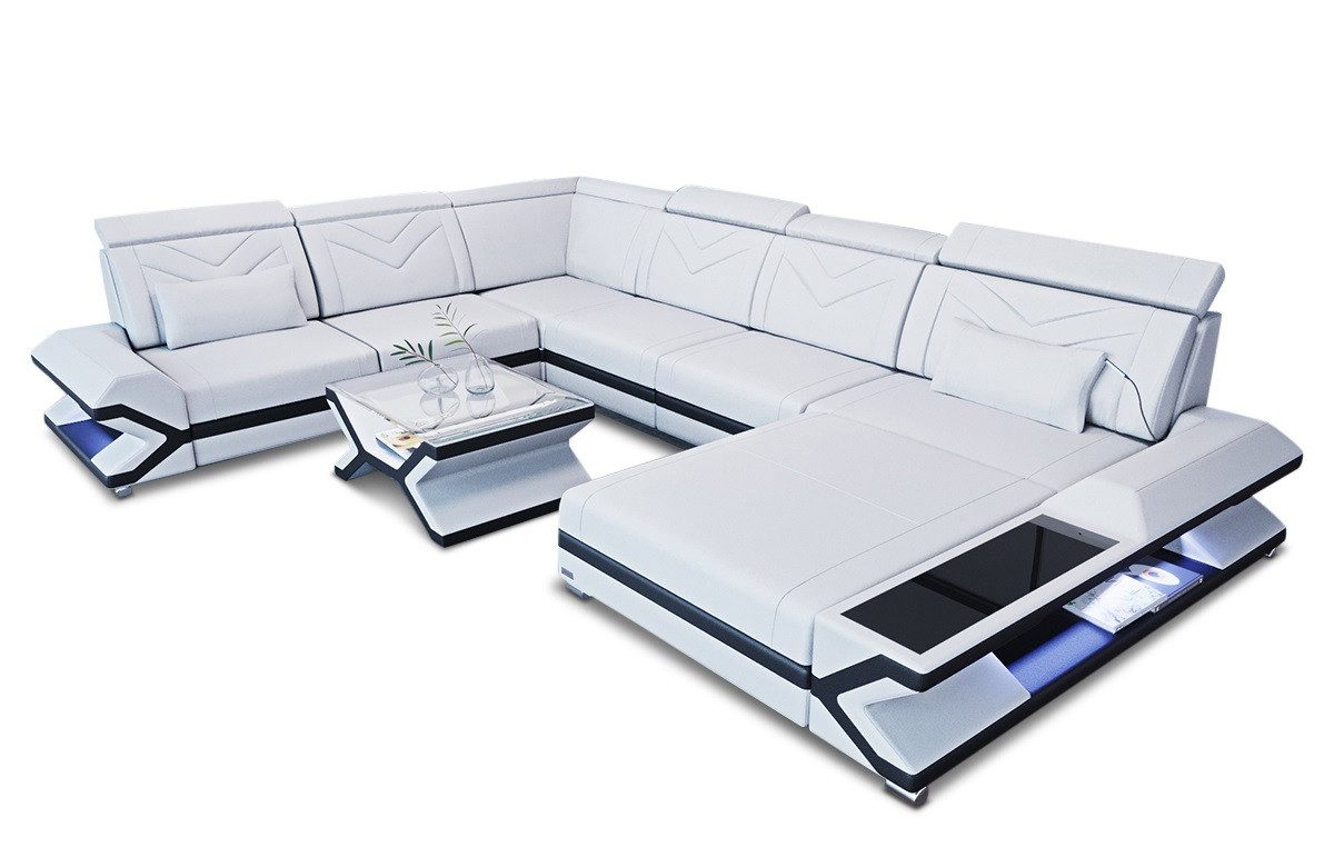 Sofa Dreams Wohnlandschaft Ledercouch Sofa Leder Napoli XXL U Form Ledersofa, Couch, mit LED, wahlweise mit Bettfunktion als Schlafsofa, Designersofa