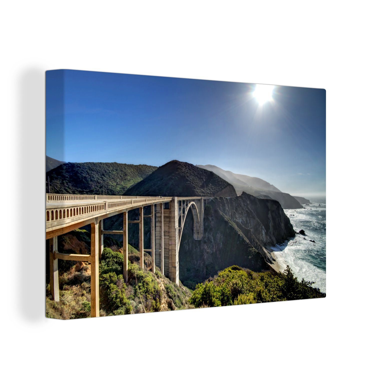OneMillionCanvasses® Leinwandbild Bixby-Creek-Brücke in Big Sur, Kalifornien, (1 St), Wandbild Leinwandbilder, Aufhängefertig, Wanddeko, 30x20 cm