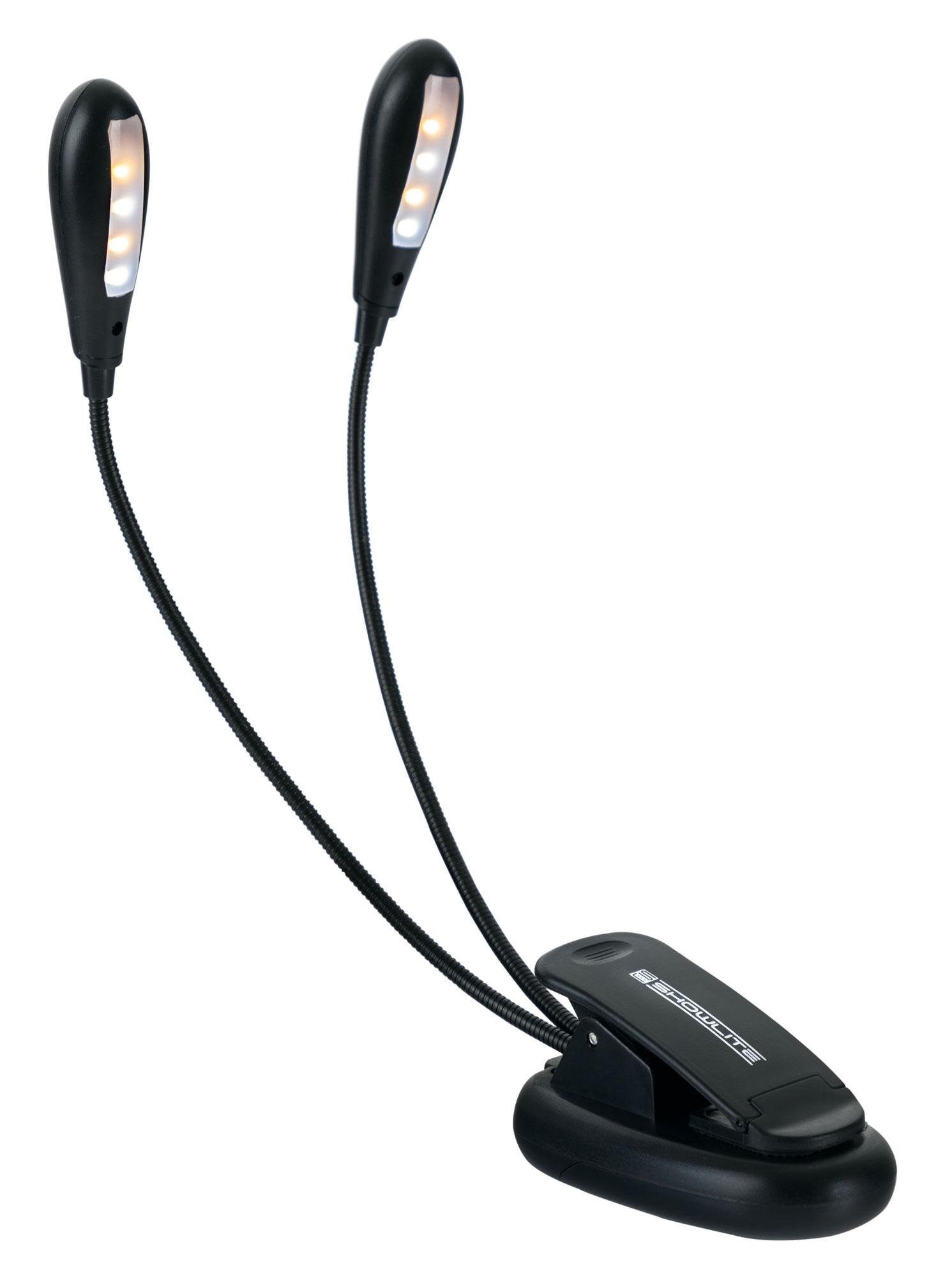Showlite Notenpult Bright Light 8 Plus LED Notenpultleuchte, (Clip Leselampe, 3-tlg., Inkl. Batterien und USB-Kabel), Zwei Farbtemperaturen (kaltweiß/warmweiß)