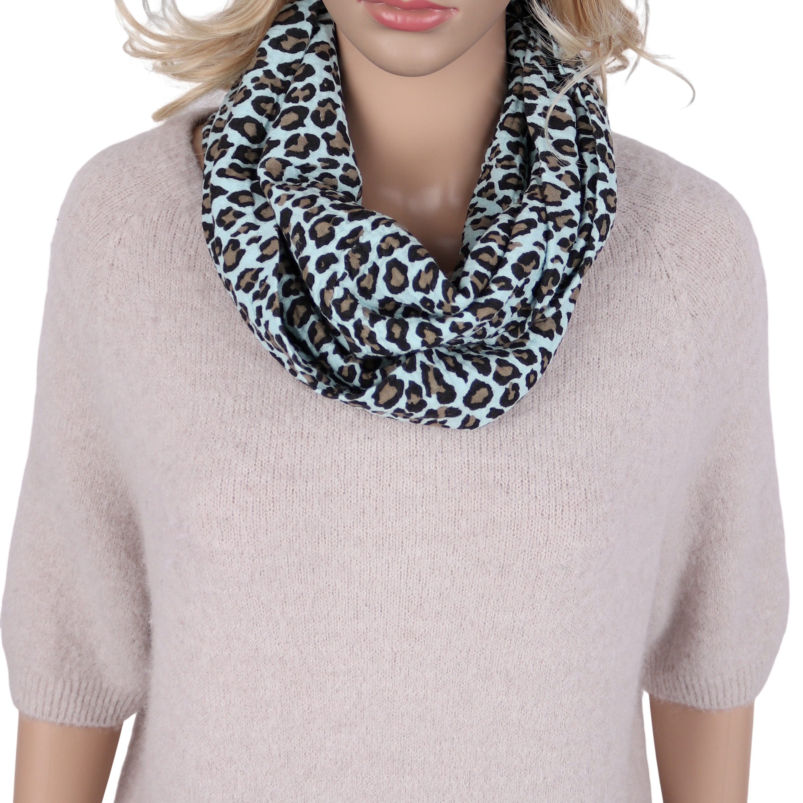 MIRROSI Loop Damen Schal aus Musellin, Made in Italy 70x20cm, Leo, Schlauchschal, (Zweimal um den Hals wickelbar, ca.70x20cm), Damen Halstuch ideal für Frühling, Sommer oder Herbst