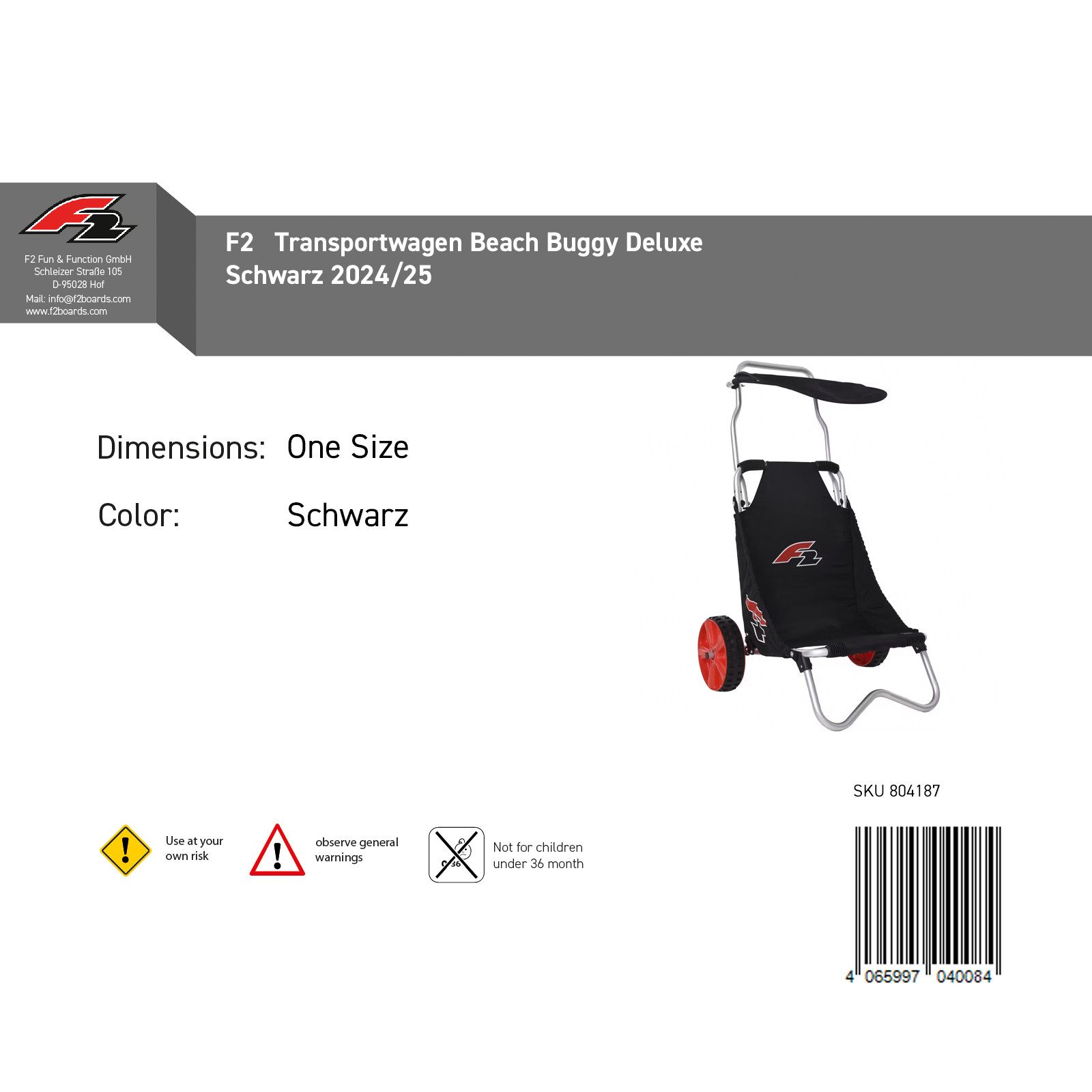 F2 SUP-Transportwagen F2 Transportwagen Beach Buggy Deluxe Schwarz