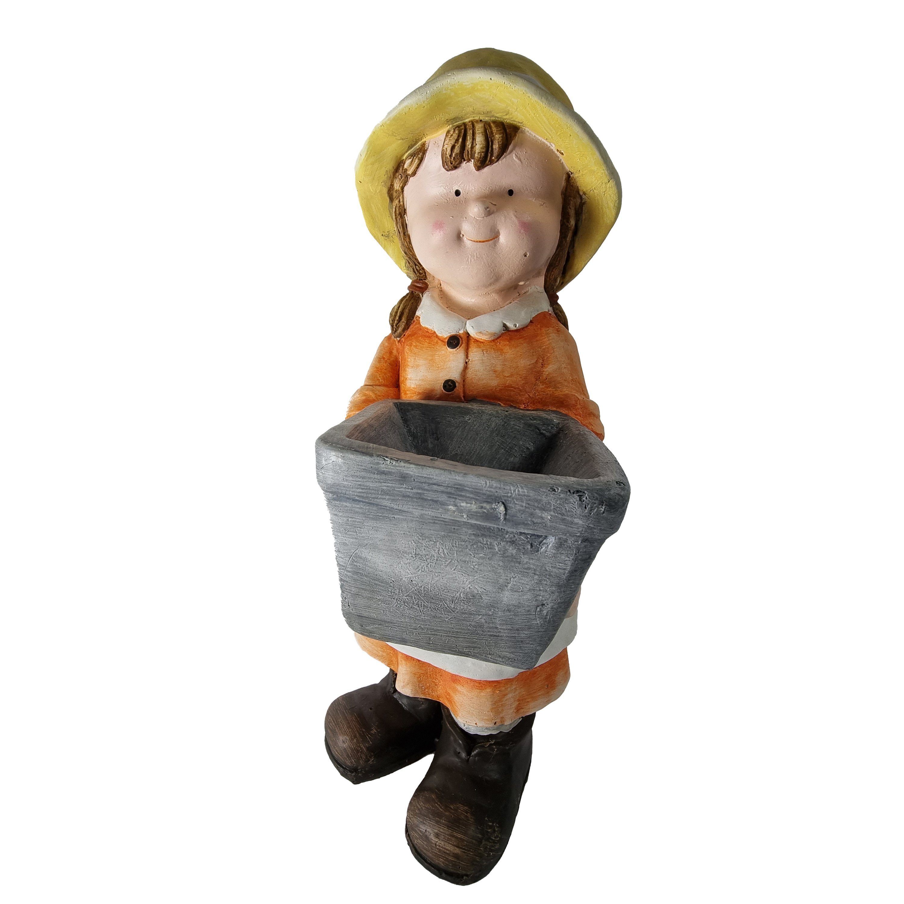 Gartenfigur Gartenfigur aus Magnesia Mädchen mit kiste H 47 cm