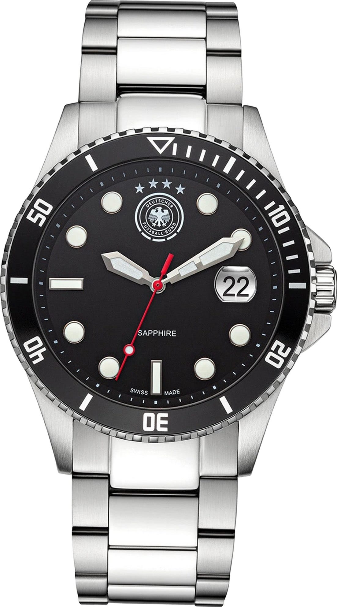 Deutscher Fußball-Bund Quarzuhr DFB Herrenuhr Edelstahl silber, (Analoguhr), Herrenuhr rund, groß (42mm), Edelstahlarmband silber, Fußball-Sport