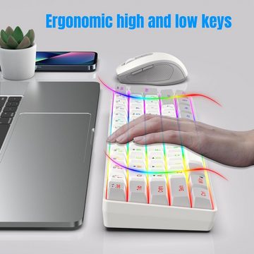 Snpurdiri 60% Prozent Kabellos Tastatur- und Maus-Set, 2.4G Small Mini 60% Merchanical Feel Tastatur, Ergonomisches Design