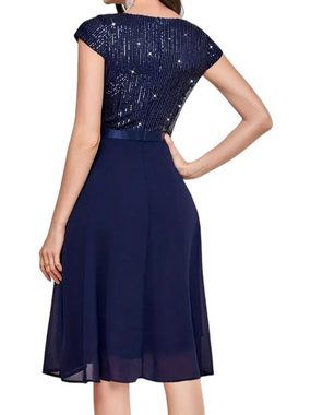 PYL Cocktailkleid Damen Elegant Chiffon A-Linien-Kleid mit Glitzer-Pailletten 34-40 Größe