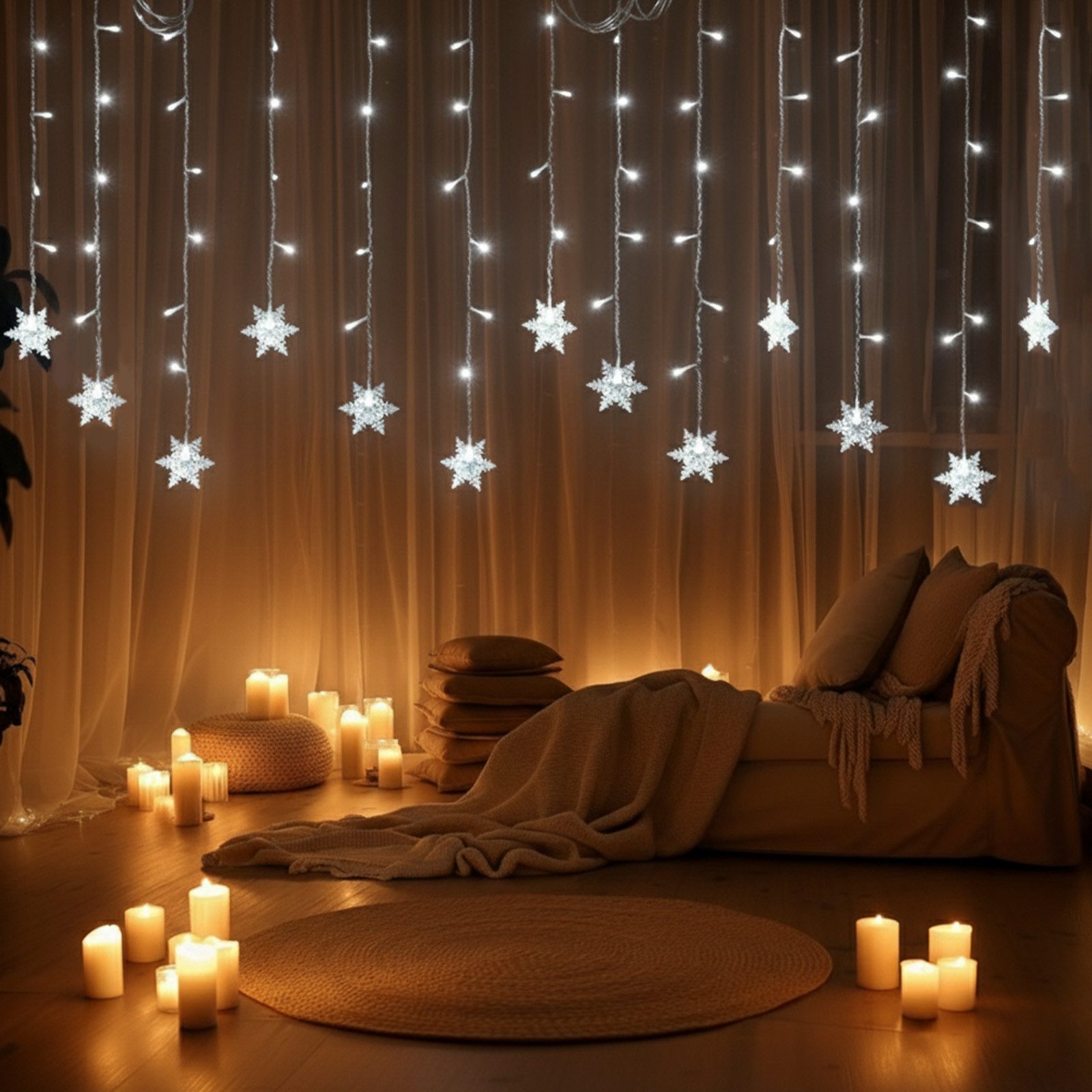 Sunicol Lichterkette Schneeflocke Weihnachtendeko LED Lichtervorhang, 8 Mod günstig online kaufen