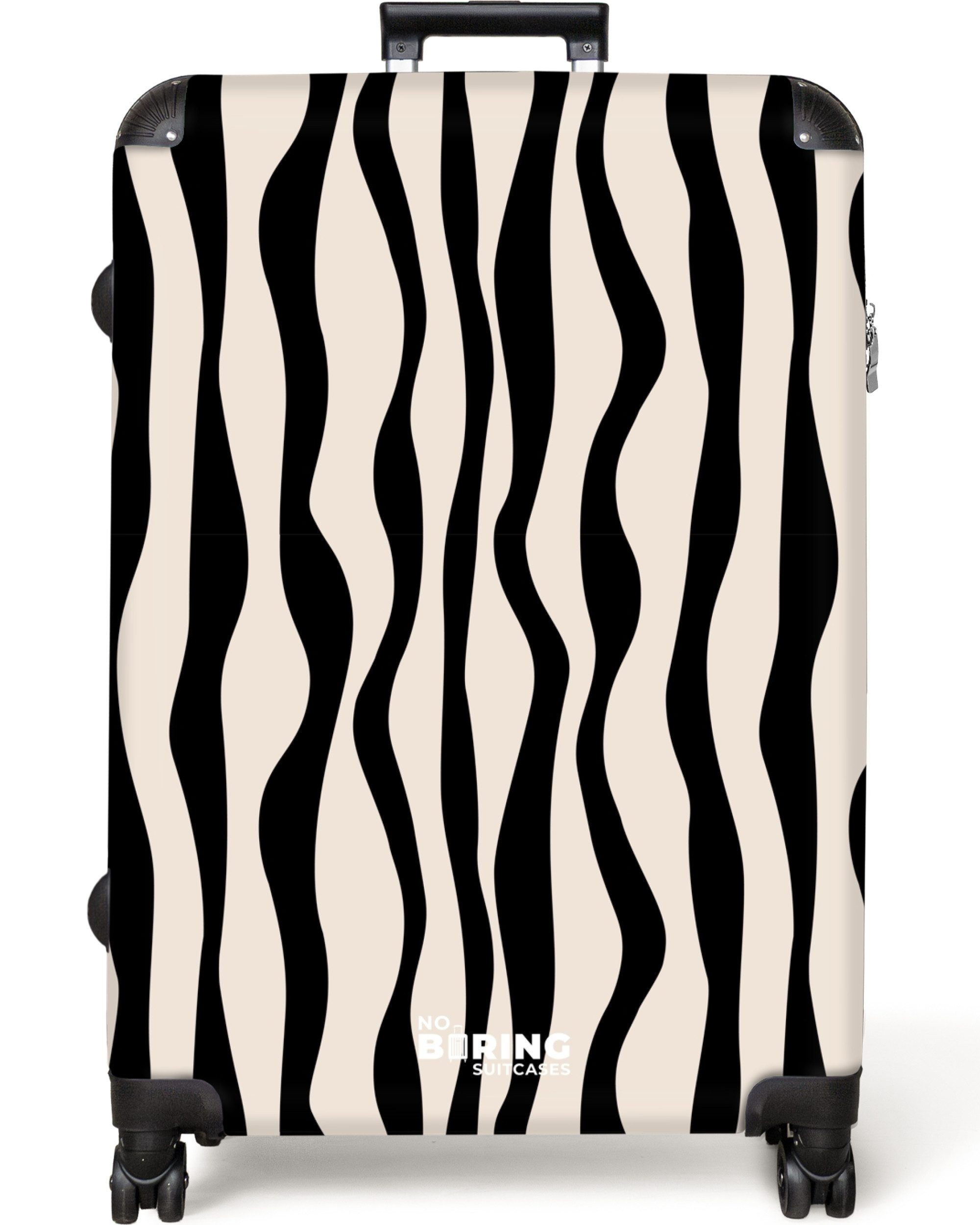 NoBoringSuitcases.com© Hartschalen-Trolley Beige mit schwarzen Wellenlinien günstig online kaufen