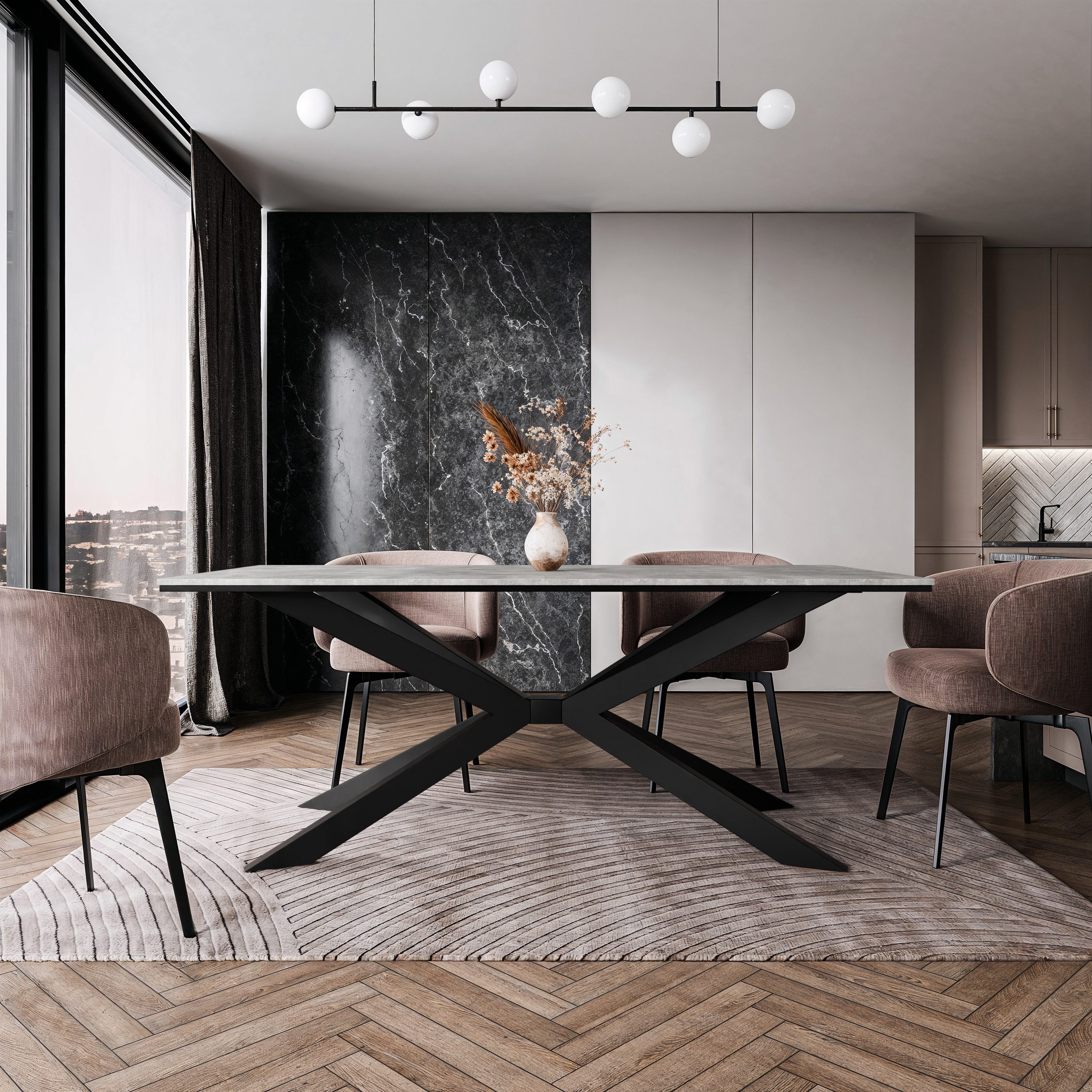 Home Collective Esstisch Tisch Küchentisch Esszimmertisch bis zu 8 Personen (Esszimmer Küche Wohnzimmer Esstisch), modernes Design mit Kreuzgestell Metall 190x90 cm Steingrau
