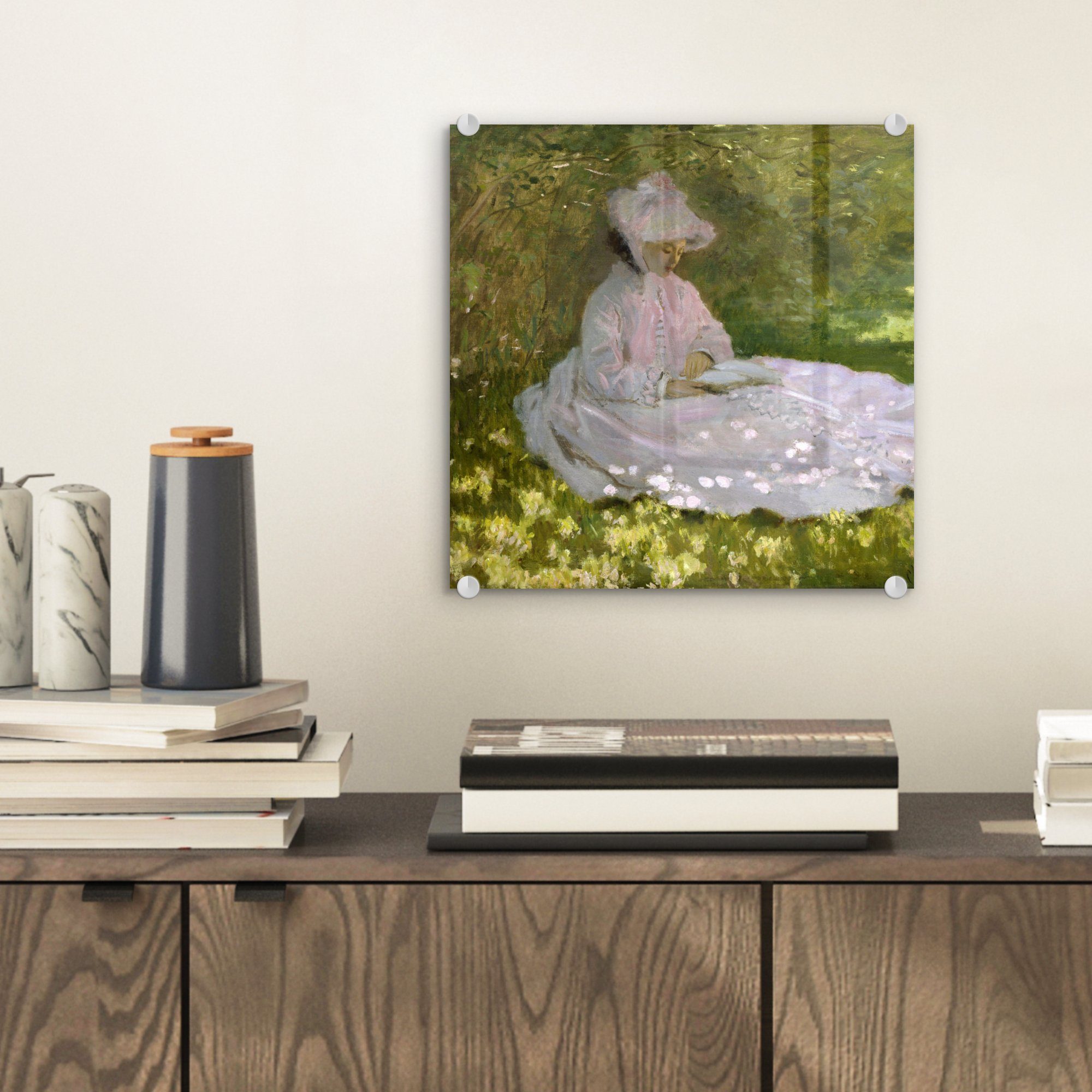 - Glas Frau Wanddekoration auf Bilder Claude Monet, Lesende - Acrylglasbild (1 Foto - Wandbild Glasbilder - MuchoWow Glas auf St),