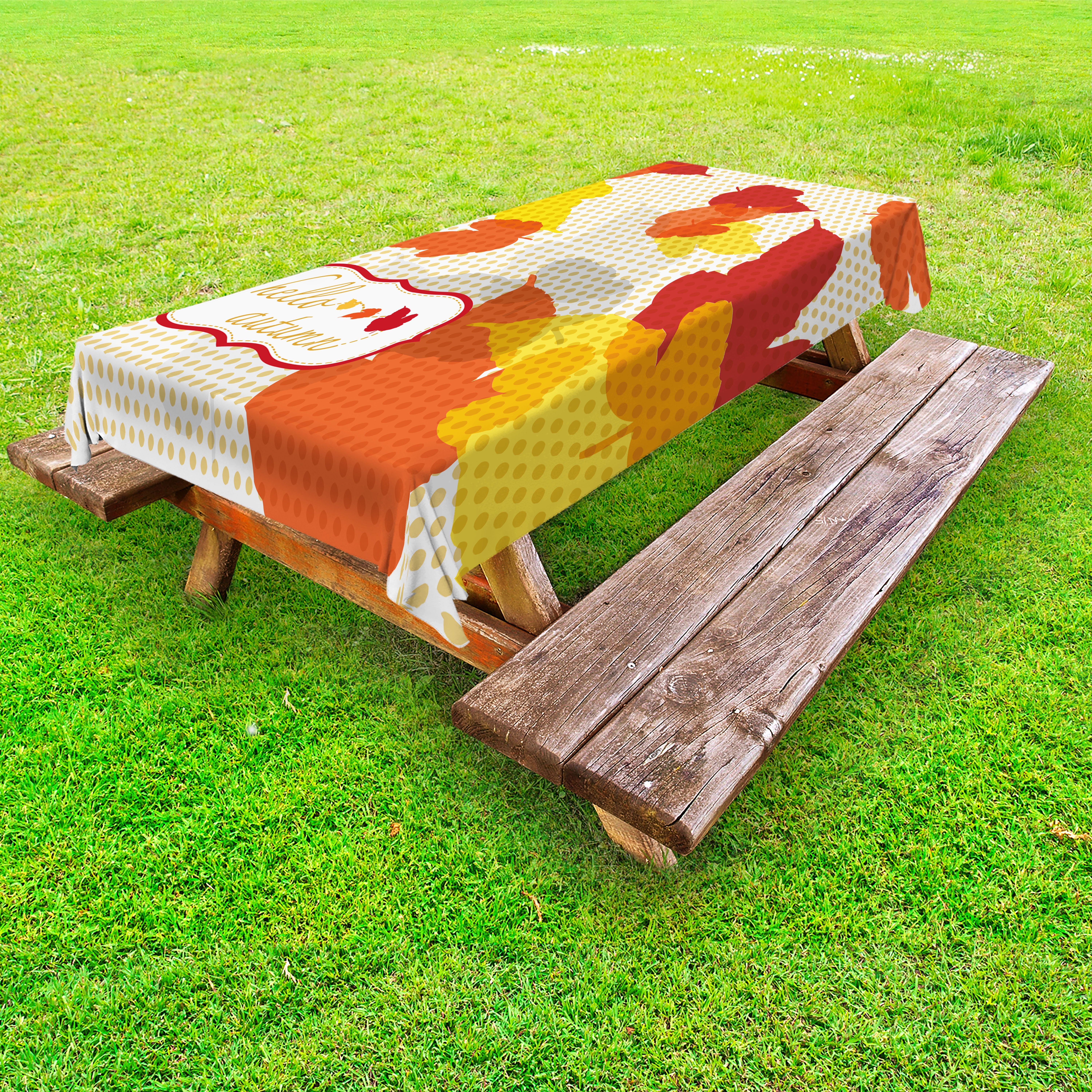 Abakuhaus Tischdecke dekorative waschbare Picknick-Tischdecke, Zeichen Blätter Hallo Herbst und Herbst