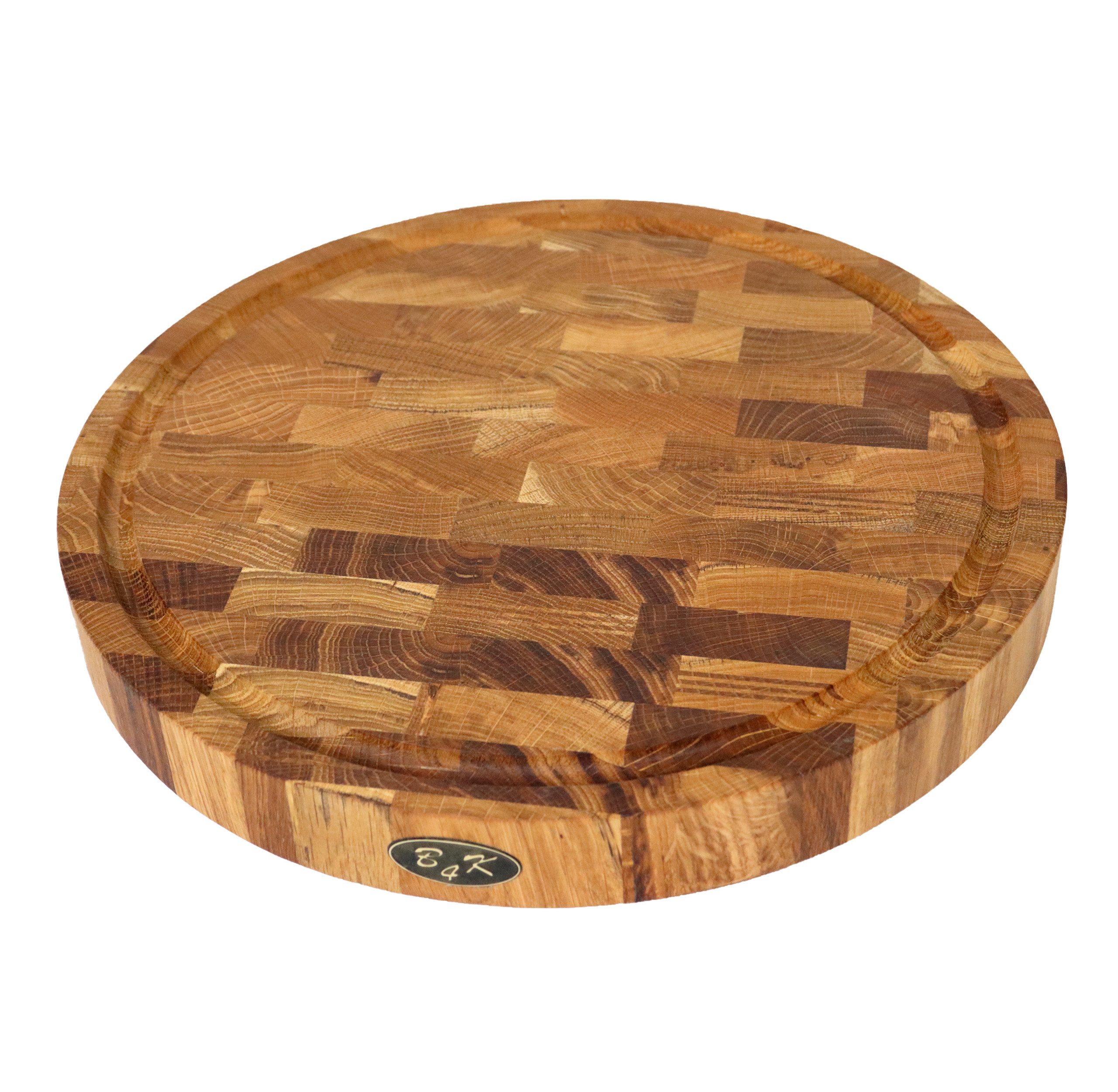 Schneidebrett 35х35х4cm aus Eiche Stirnholz mit Griffen, Silikonfüßen und Saftrille