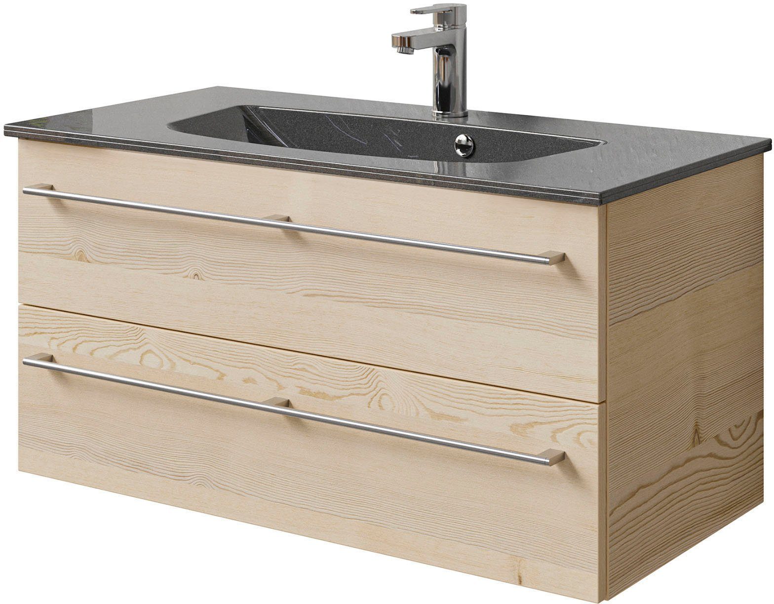 Saphir Waschtisch Serie 6025 Mineralmarmor-Waschtisch mit Unterschrank, 97 cm breit (2-St), Waschplatz mit 2 Schubladen, hängend, verschiedene Ausführungen