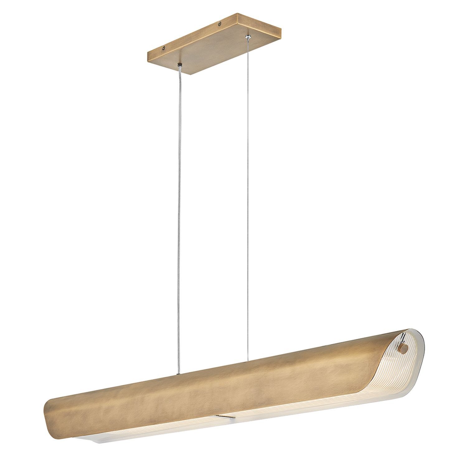 Licht-Erlebnisse Pendelleuchte BELA, LED, Warmweiß, LED Metall Riffelglas 3000 K 2150 lm H: max. 204,2 cm in Messing Antik
