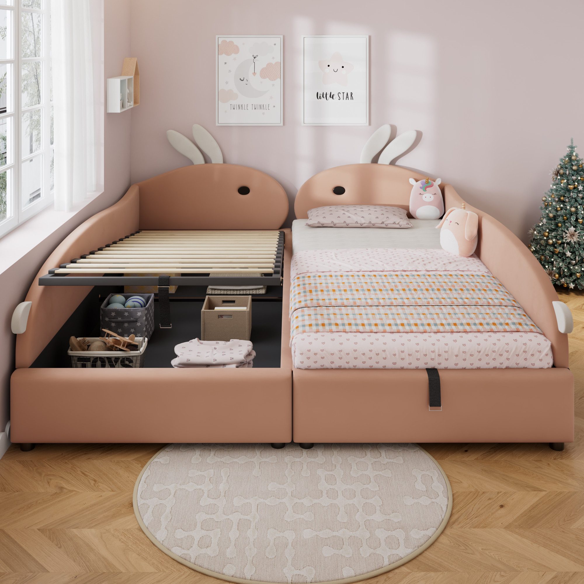 Flieks Polsterbett, Hydraulisches Kinderbett 90x200cm*2 mit erhöhtem Zaun H günstig online kaufen