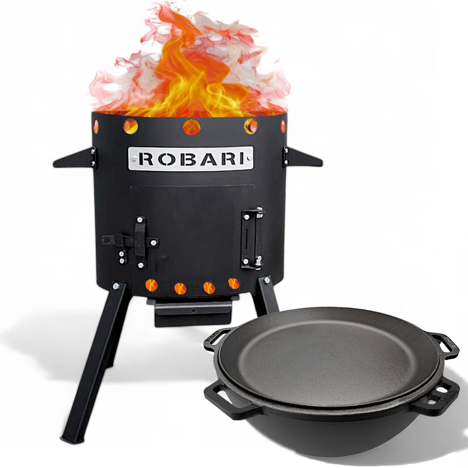 ROBARI Holzkohlegrill Robari Utschak Set mit Kasan aus Gusseisen selbst konfigurieren