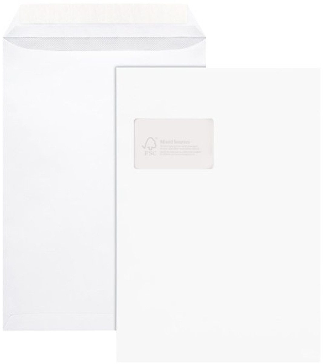 Versandtasche Versandtaschen C4 mit Fenster 100g/qm selbstklebend weiß VE=100 Stück.