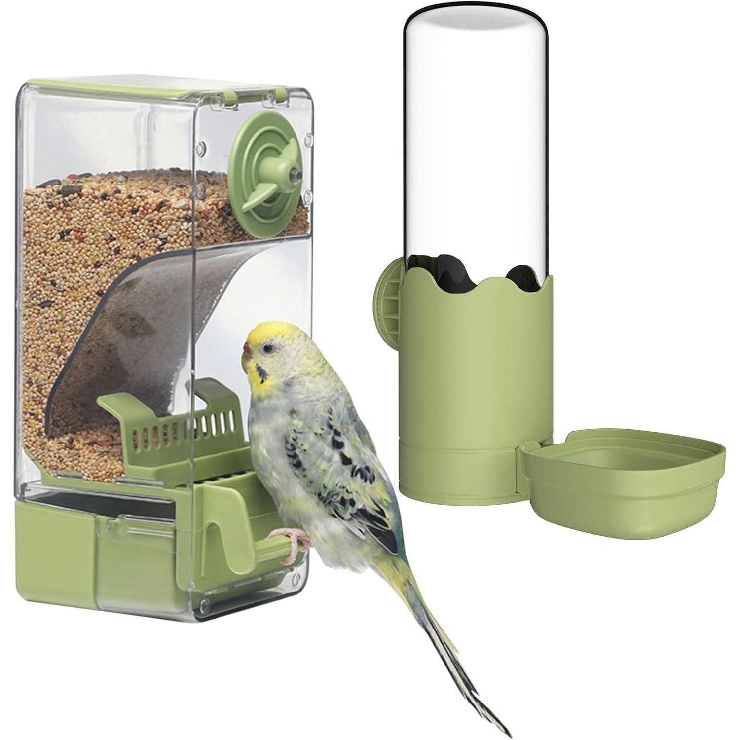 LuxusKollektion Futterstation Automatischer Vogelfutterspender Wasserspender Set mit Sitzstange