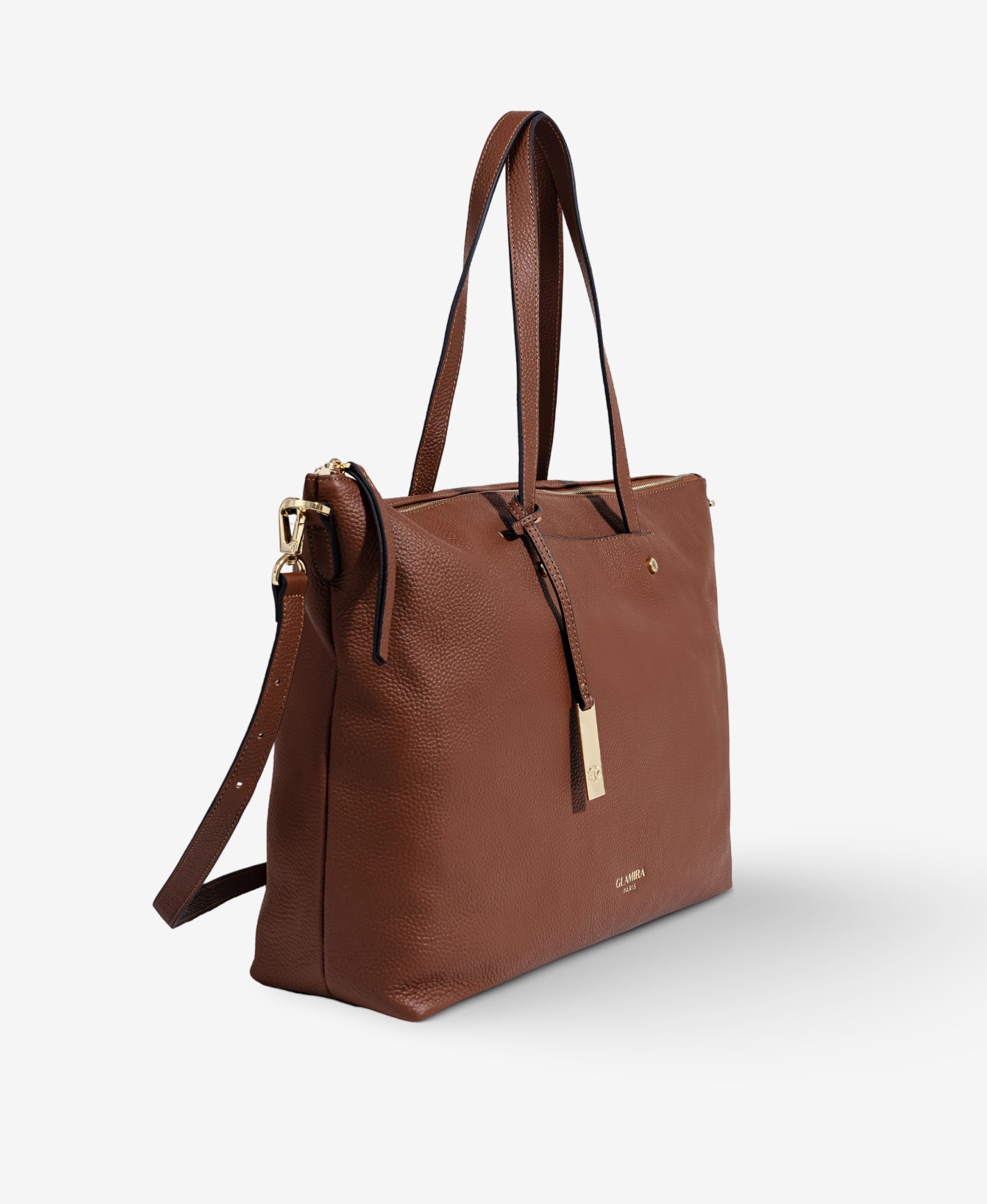 GLAMIRA Schultertasche Lysandra Braune Schultertasche (1-tlg), echt Leder, mit Reißverschluss, mit schützenden Metallfüßen