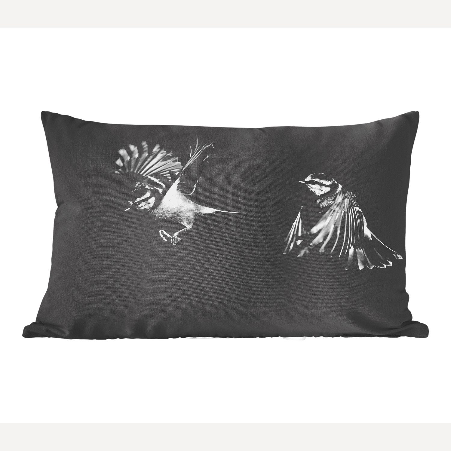 MuchoWow Dekokissen Zwei Vögel auf schwarzem Hintergrund - schwarz und weiß, Wohzimmer Dekoration, Zierkissen, Dekokissen mit Füllung, Schlafzimmer