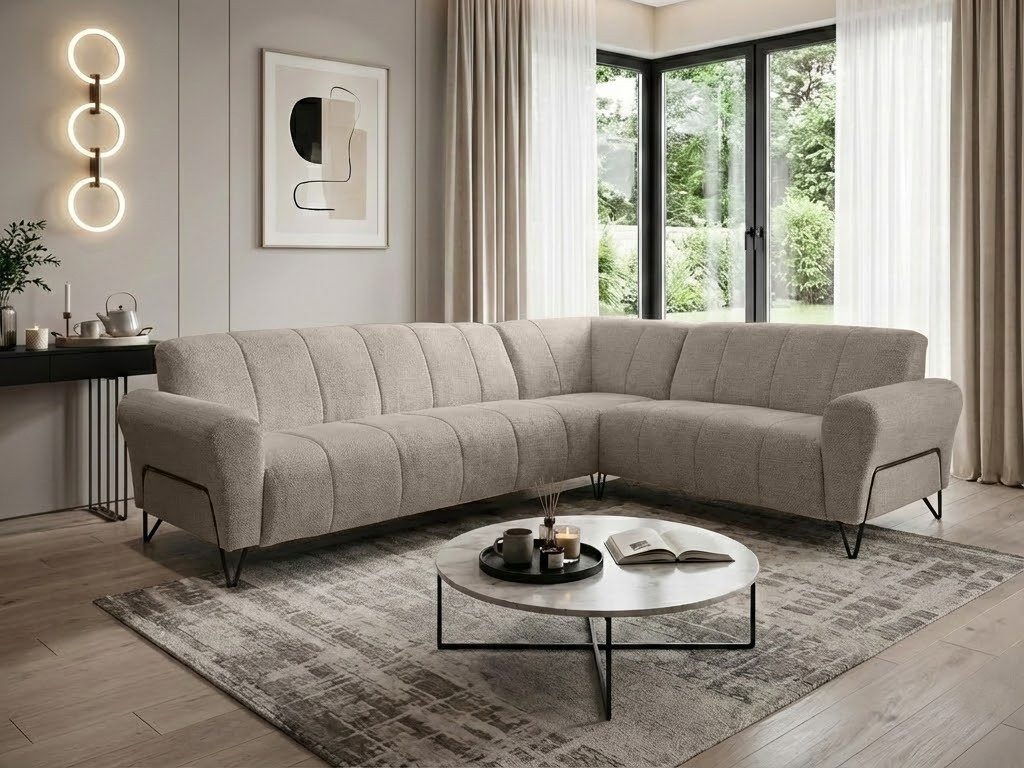 Beautysofa Ecksofa mit Metallbeine in Schwarz VOLARE L, ohne Schlaffunktion, mit höchstem Sitzkomfort