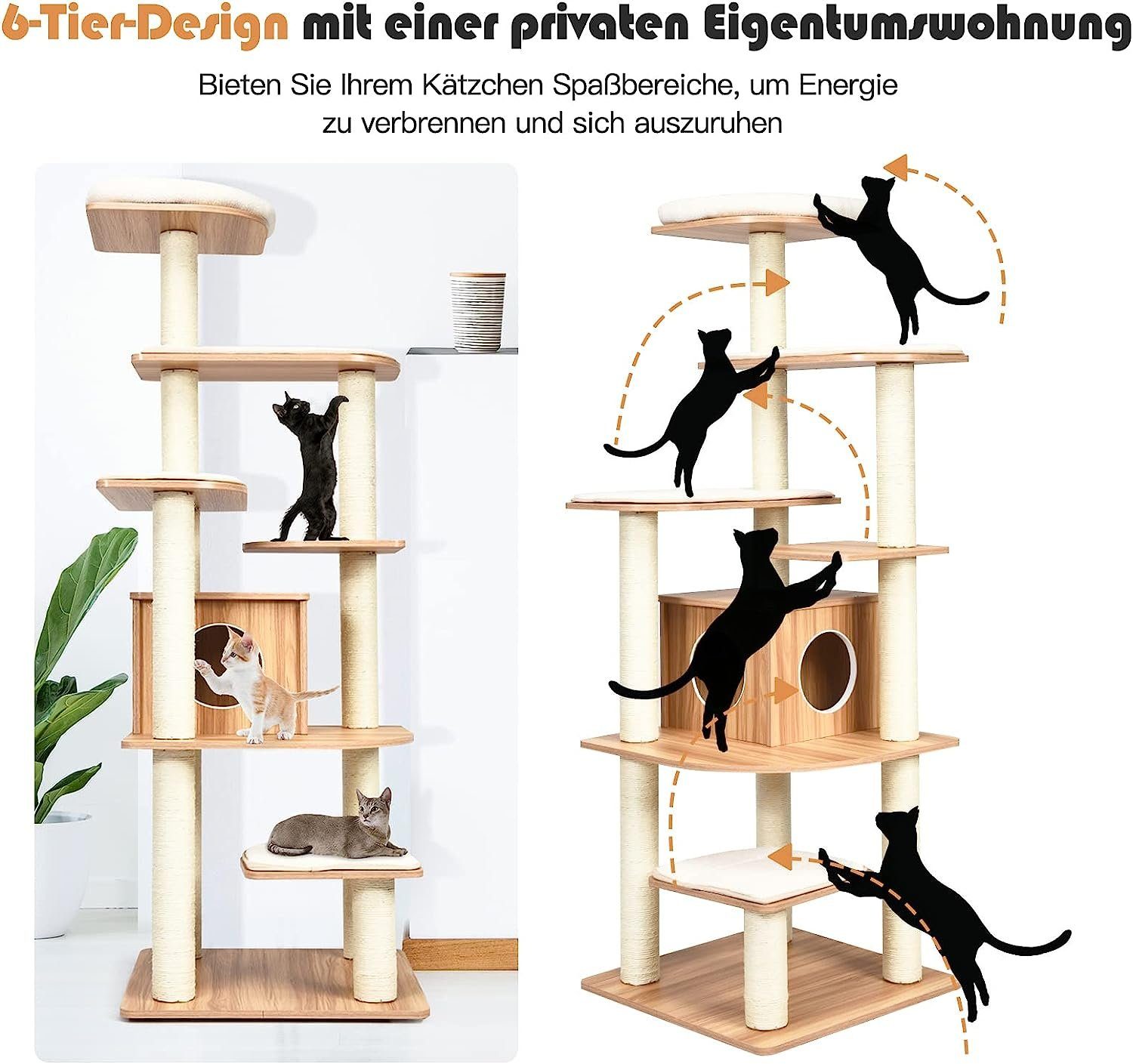Thumbnail - KOMFOTTEU Kratzbaum Katzenbaum Spielbaum Kletterbaum, mit 6 Plattform, 175cm