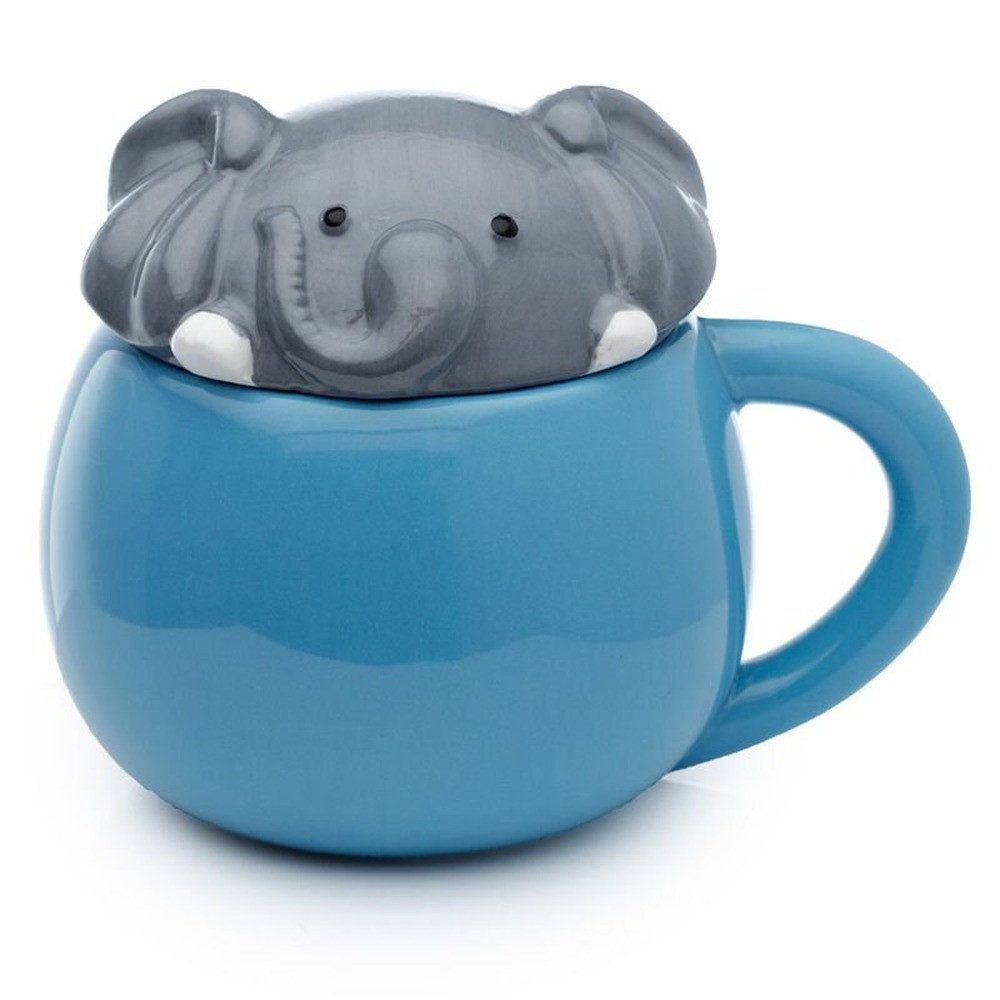 Puckator Tasse Adoramals Elefant piepsender Tier-Deckel Keramik Tasse
