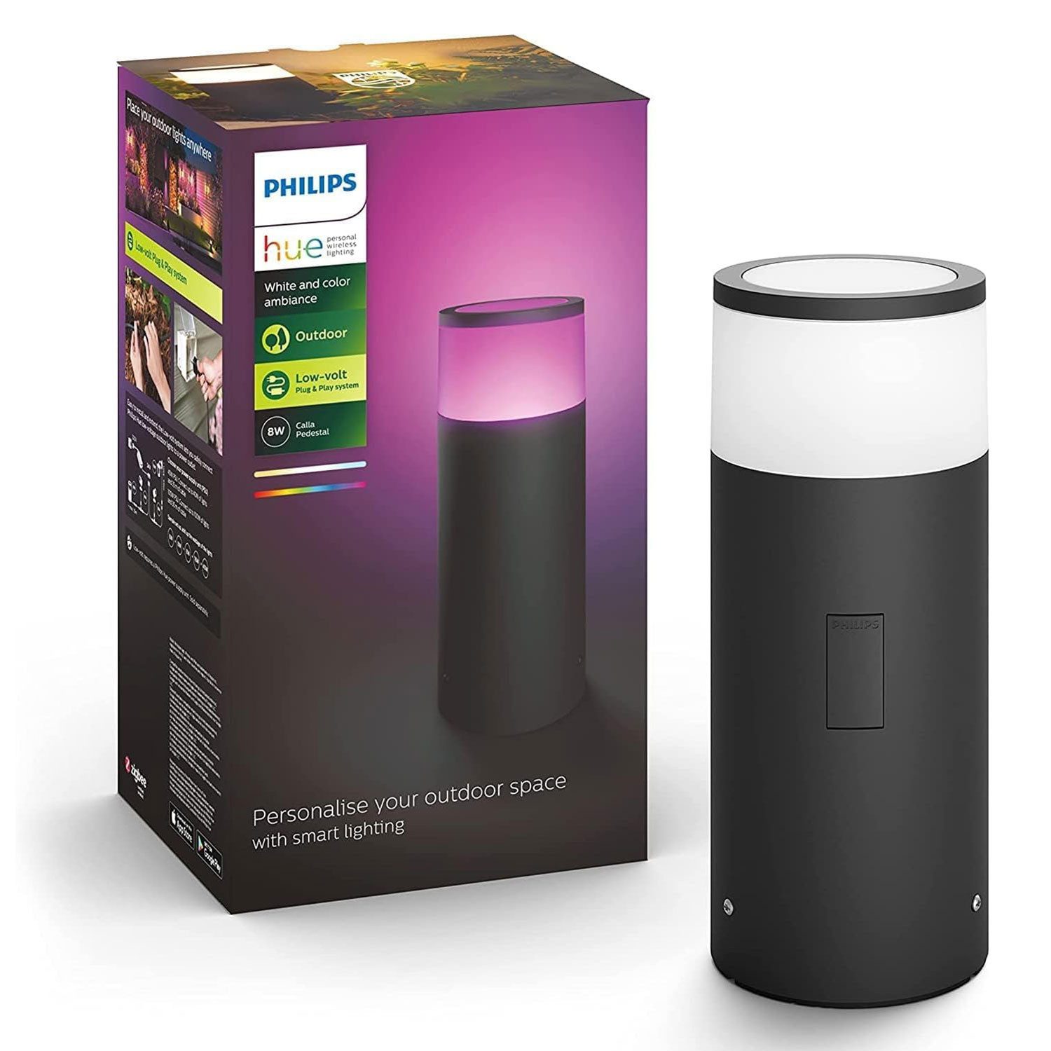 Philips Hue LED Sockelleuchte White and color ambiance Outdoor Pedestal Calla Extension, Dimmfunktion Farbsteuerung Farbwechsel Leuchtdauer einstellbar Smart Home mehrere Helligkeitsstufen, LED fest integriert, Kaltweiß Neutralweiß Tageslichtweiß Warmweiß