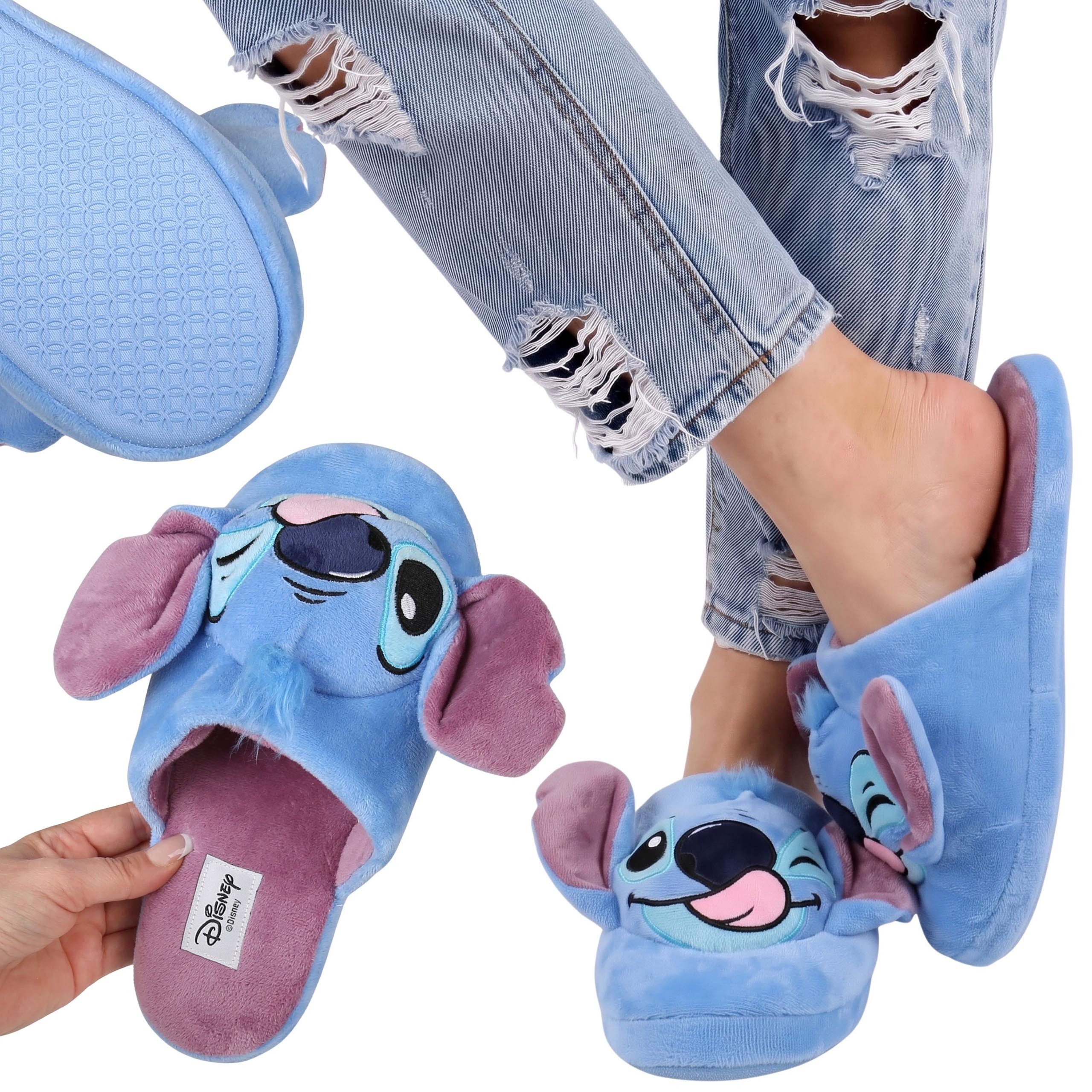 Disney DISNEY Stitch RUTSCHFESTE Damen-Hausschuhe, WEICHE Hausschuhe, blau Plüsch Hausschuhe