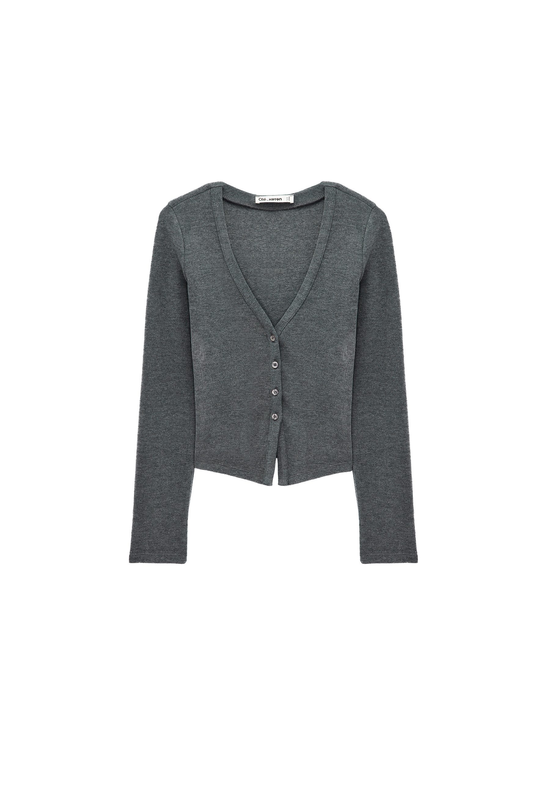 Koton Cardigan Koton Relaxed Fit V-Ausschnitt Strickjacke