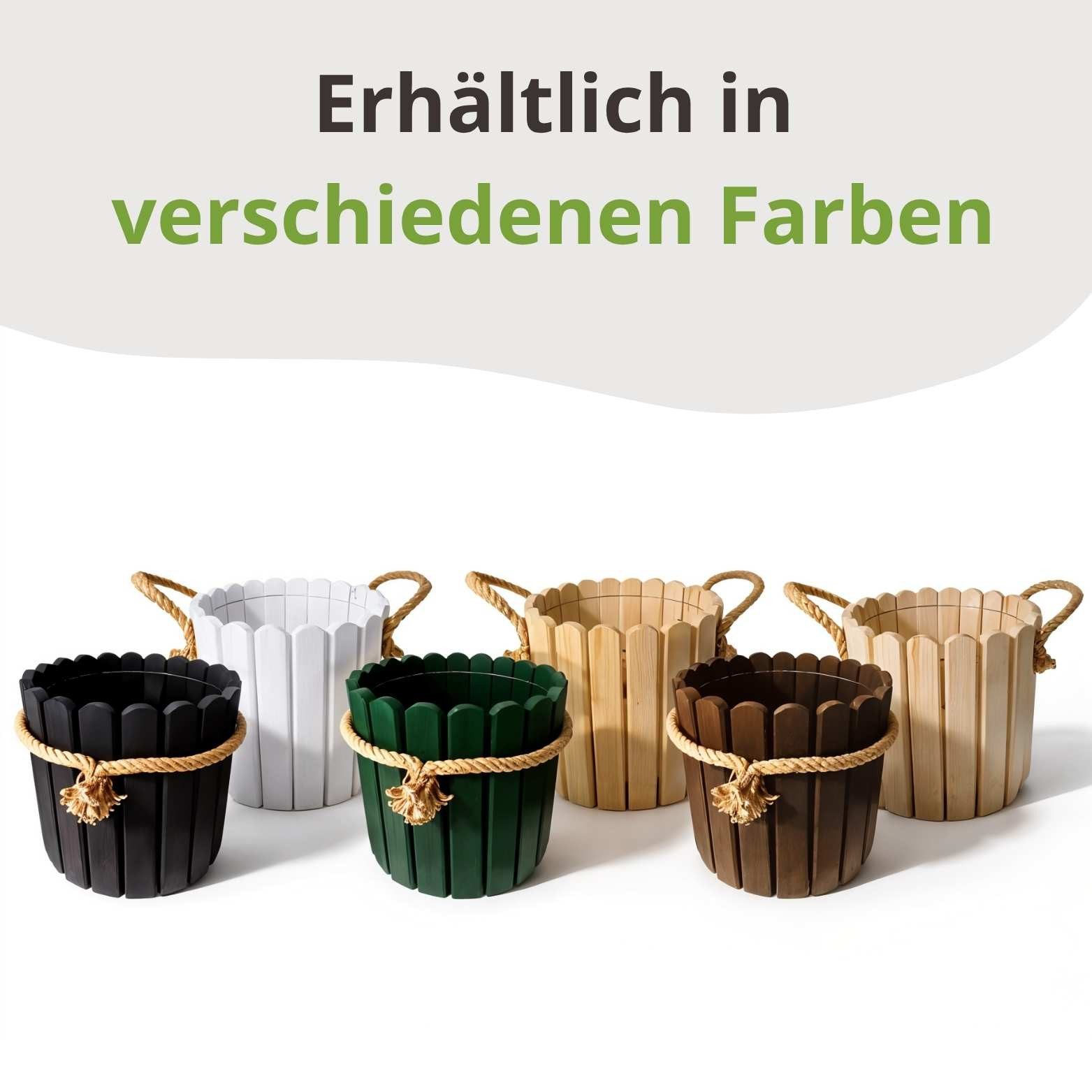 Floranica Übertopf Runder Blumentopf aus Holz Pflanzentopf Pflanzkübel (mit Juteschnur umwickelt, 1 St., Grün), Dekoration für Haus und Garten, für Innen- und Außenbereich
