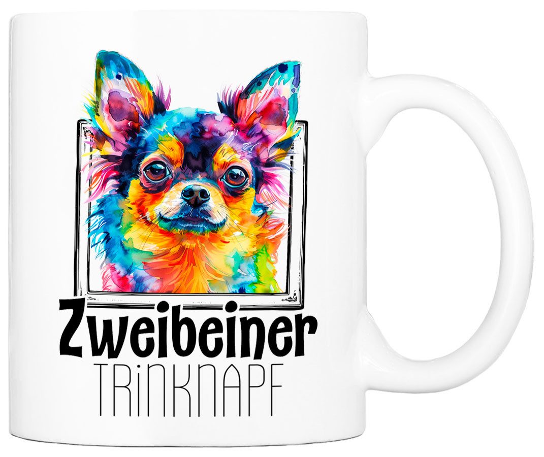 Cadouri Tasse ZWEIBEINER TRINKNAPF mit Chihuahua - Kaffeetasse, Keramik, mit Hunderasse, beidseitig bedruckt, handgefertigt, Geschenk, 330 ml