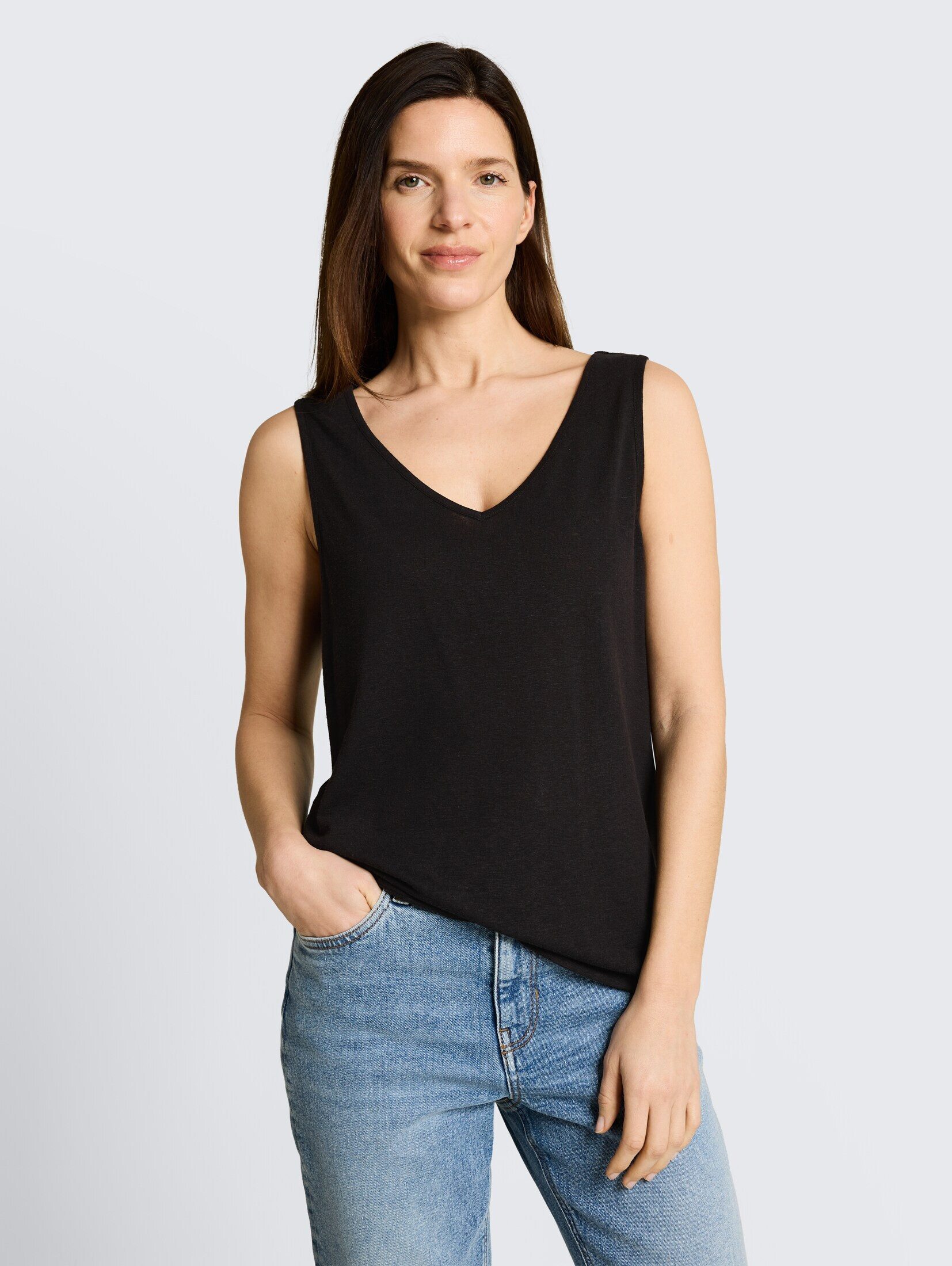 TOM TAILOR Trägertop T-Shirt Top mit Leinenanteil