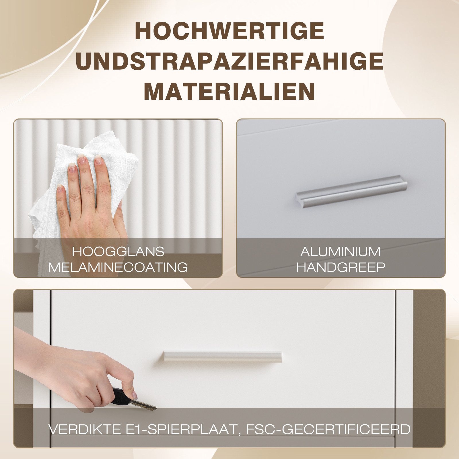 HOMAVO Schminktisch mit LED-Spiegel, 3 Schubladen & 8 offenen Fächern, 96,5x40x141 cm (FSC®, viel Stauraum, pflegeleicht), Kosmetiktisch mit Schubladen, offenen Fächern