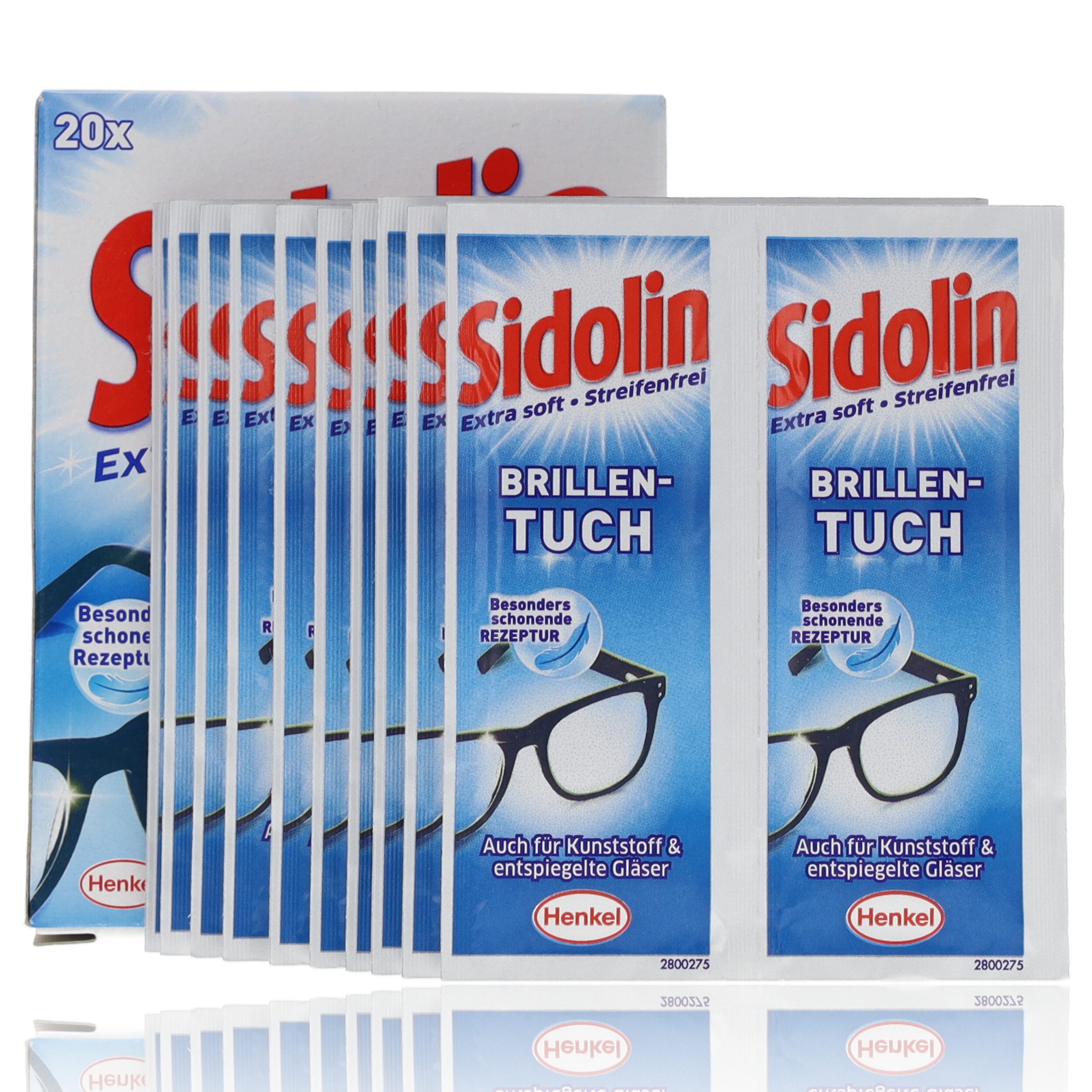 SIDOLIN Sidolin Brillenputztücher 20 Stück einzeln verpackt Reinigungstücher (20-tlg., auch für empfindliche Gläser und Fassungen)