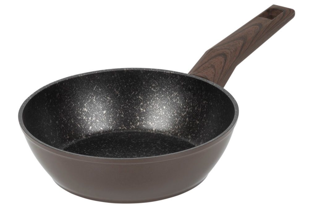 RESTO Kitchenware Bratpfanne Carina, tiefe Schmorpfanne mit holzähnlichem Soft-Touch-Griff, Aluminium (1-tlg), mit Marmor-Antihaftbeschichtung, 4-lagig, für alle Herdarten geeignet