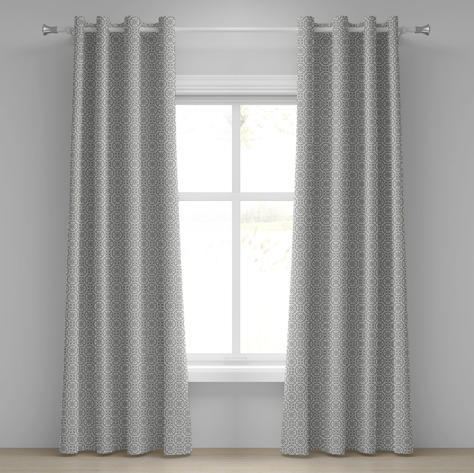 Gardine Dekorative 2-Panel-Fenstervorhänge für Schlafzimmer Wohnzimmer, Abakuhaus, Grau Antike Vintage Patterns