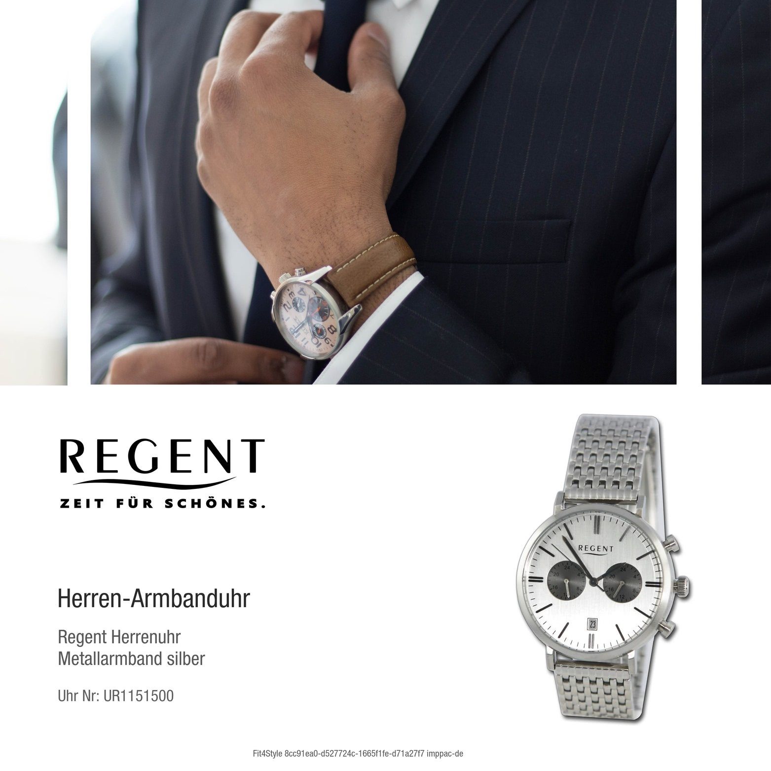 groß Analog, rundes Armbanduhr 41mm) (ca. extra Quarzuhr Herren Metallarmband Herrenuhr Gehäuse, Regent silber, Regent