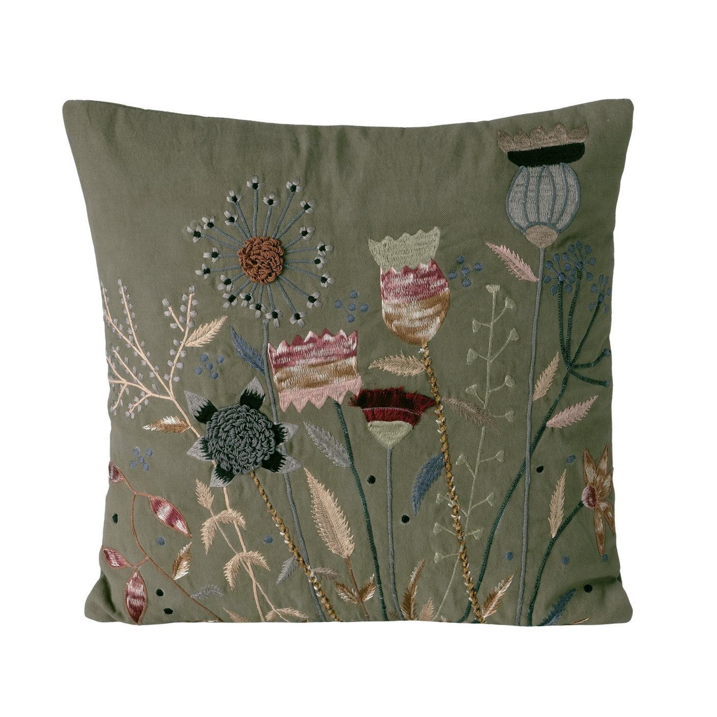 MF Zierkissen Декоративные подушки Flora Vintage 45x45 cm Handbestickt Floral Grün Rosa, (1 St)