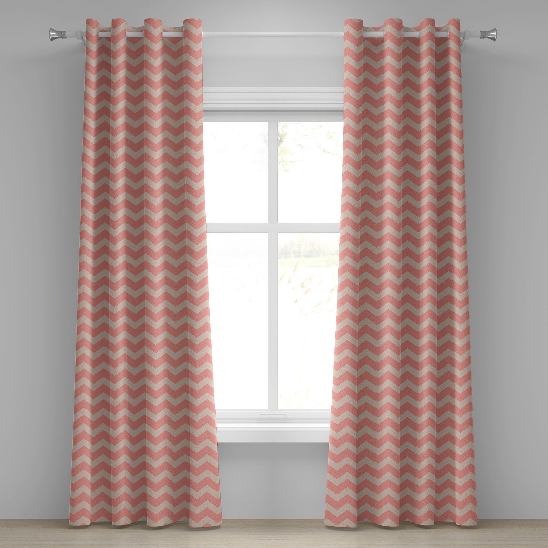 Gardine Dekorative 2-Panel-Fenstervorhänge für Schlafzimmer Wohnzimmer, Abakuhaus, Pfirsich Chevron Zigzag Weinlese