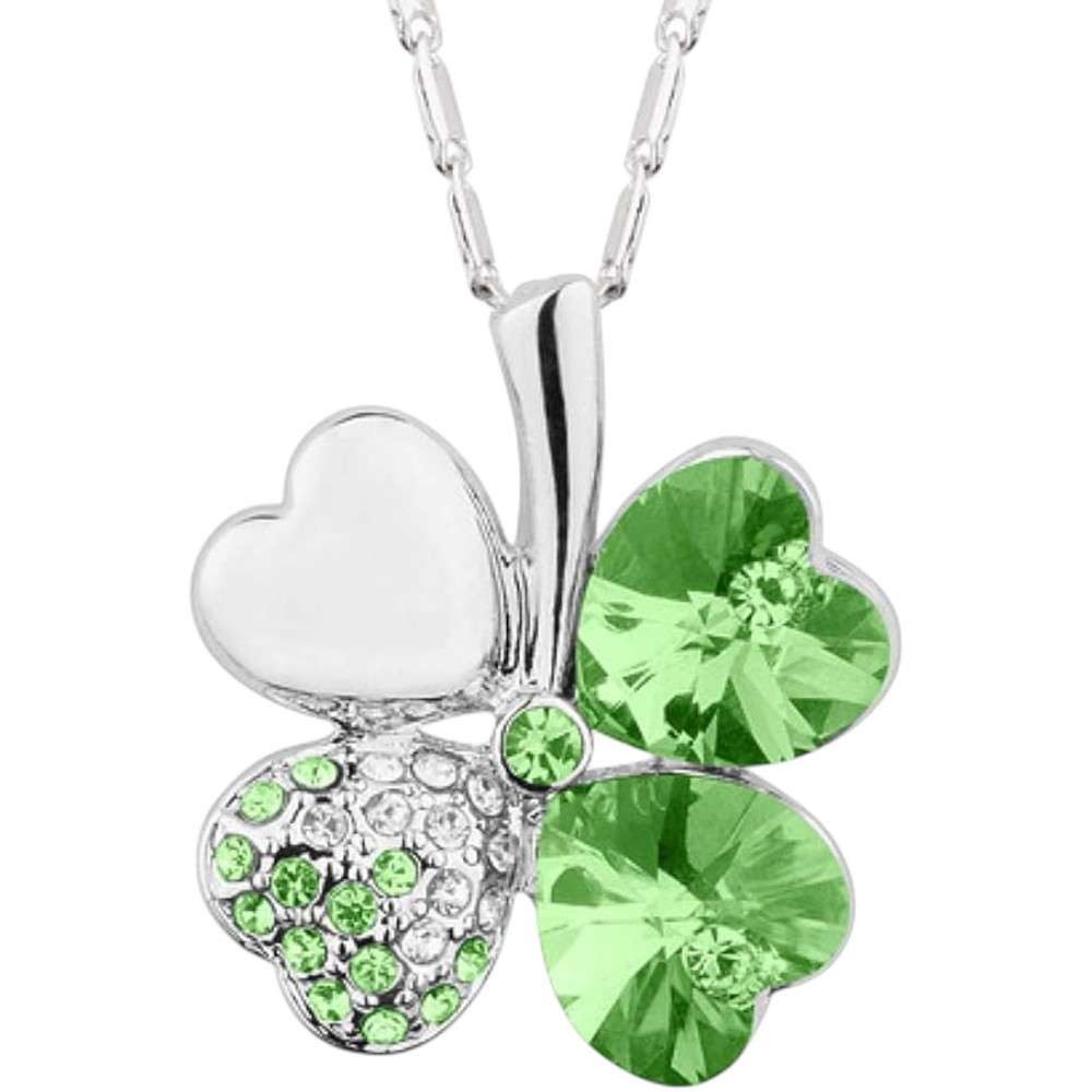 Taffstyle Kette mit Anhänger Glückskette Halskette Kristall Kleeblatt Zirkonia Weißgold vergoldet (Edler Glücksanhänger mit funkelnden Kristall Steinen in einer Geschenkverpackung), Geschenkidee für Frauen