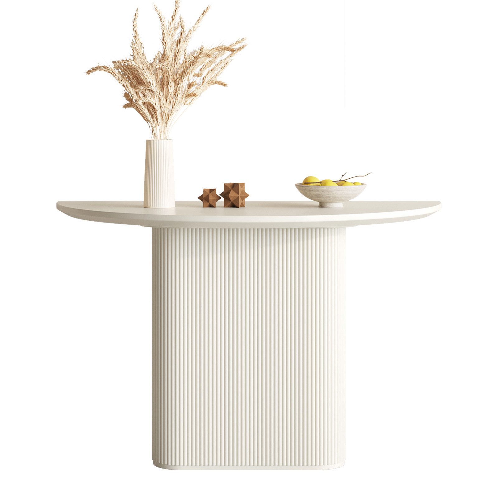 Guyii Konsolentisch halbrunder Tisch aus MDF, Cremeweißer Wandtisch für Eingangsbereich (1-St), multifunktional als kleiner Esstisch, 110 x 55 x 75,8cm