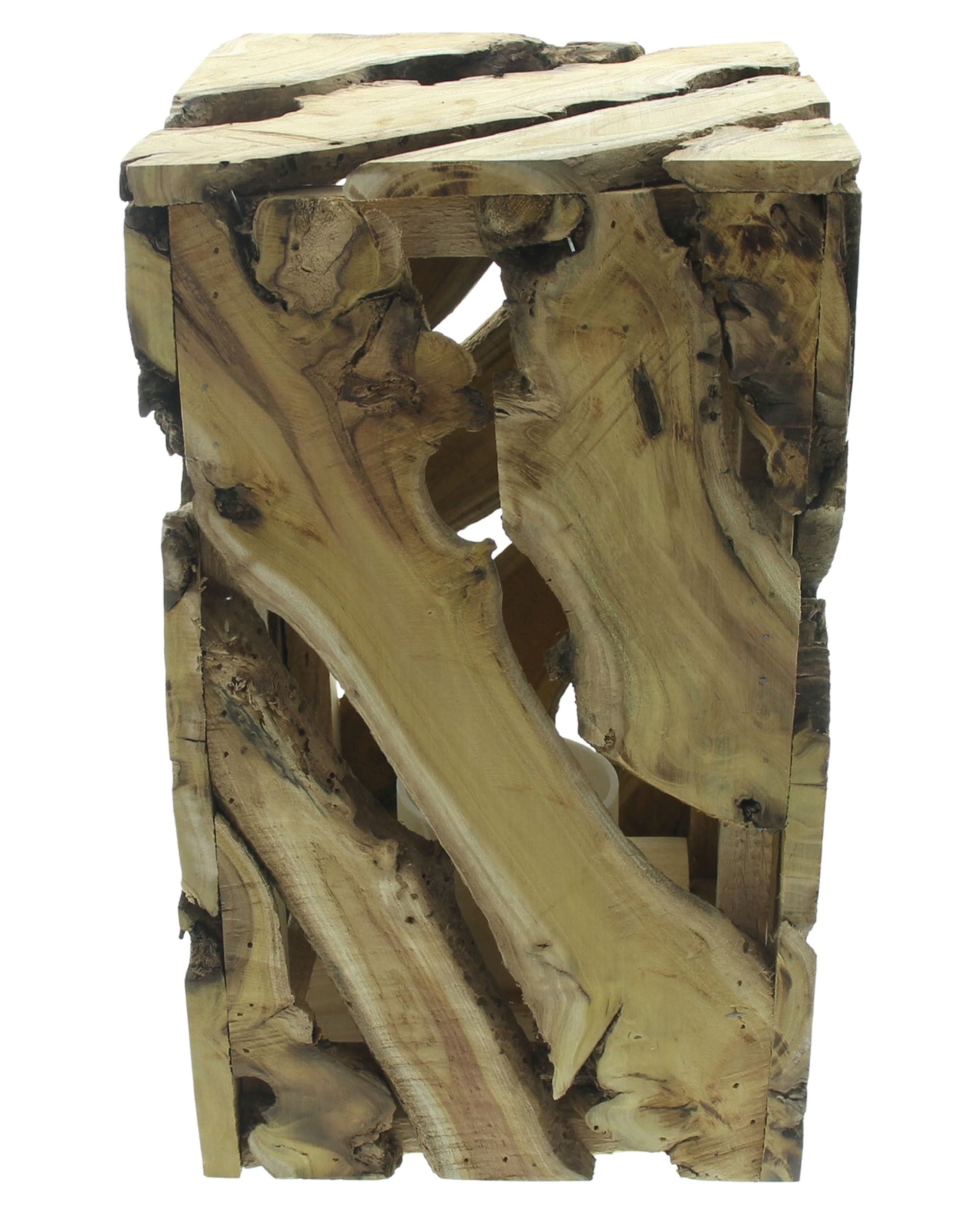 Dekoleidenschaft Dekosäule "Rustikal" LED Deko Säule aus Holz, Holzsäule mit Beleuchtung, Podest, Blumensäule, Pflanzen Hocker, Windlicht Ständer für Wohnzimmer