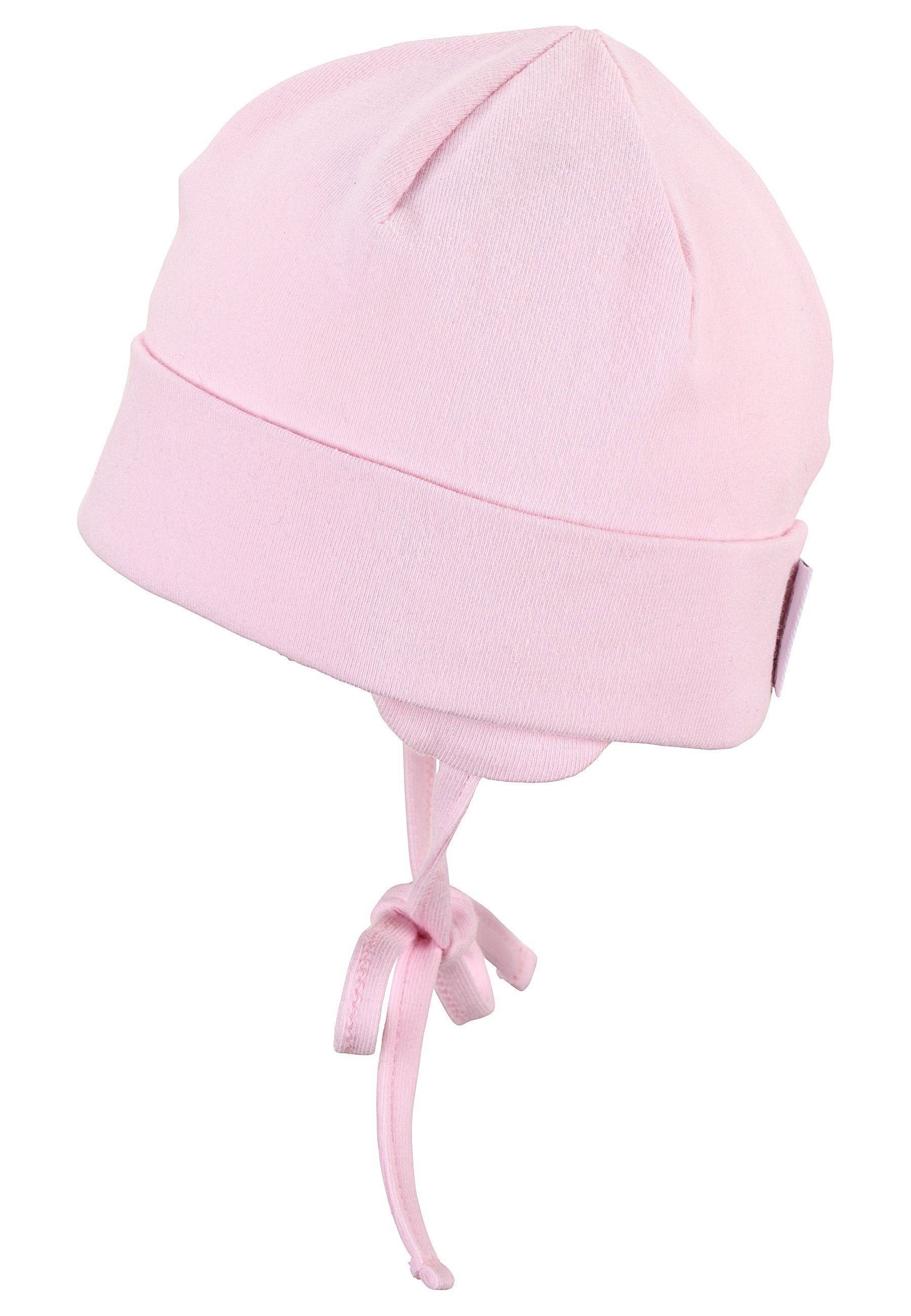 Babymütze tragbar OCS Bindeband Ohrenklappen aus (1-St., und Schlupfmütze Kinder mit Mütze mit Umschlag) Beanie rosa doppellagig Einfarbige Sterntaler® Baumwolle
