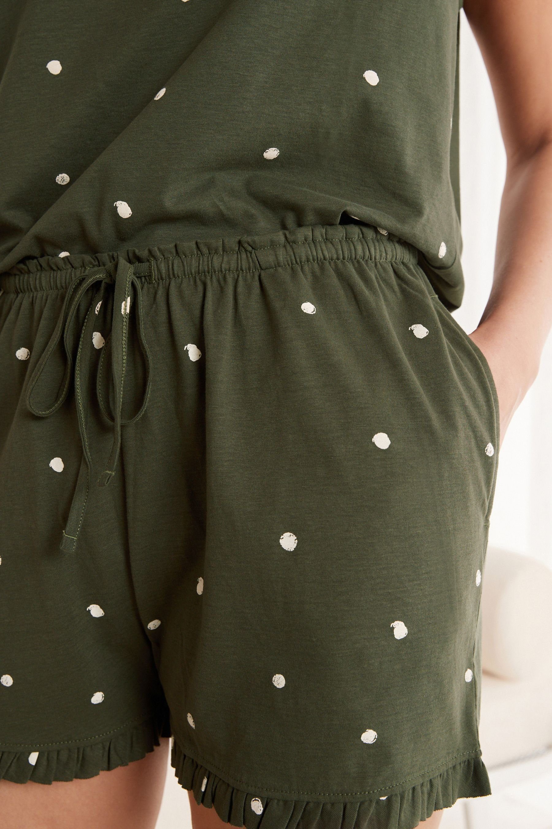 Next Pyjama Schlafanzug mit und Baumwolle Green Trägertop tlg) Spot Shorts aus (2