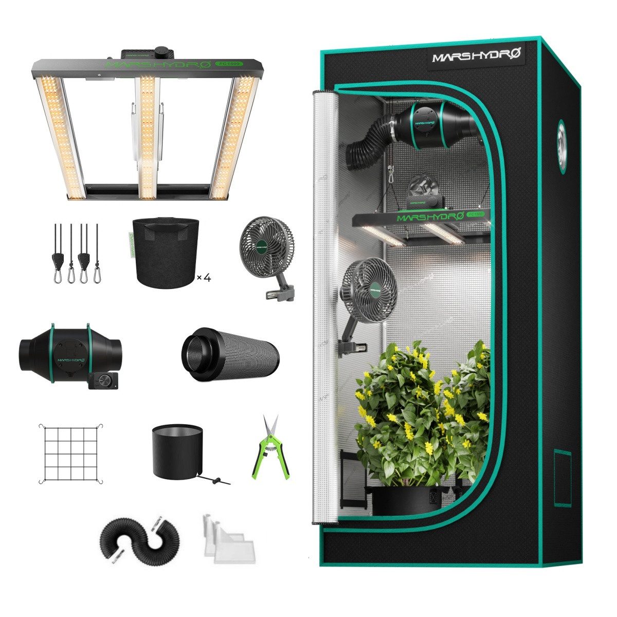 Mars Hydro Gewächshaus Mars Hydro Komplettset FC-Serie, BxTxH: 80 x 80 x 160 cm, BxLxH: 80 x 80 x 160 cm, FC1500 EVO LED 150W und Abluftsystem