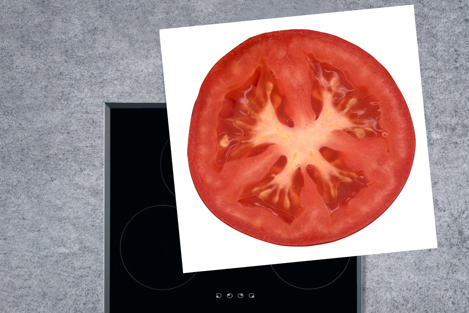 Die Ceranfeldabdeckung, cm, für Herdblende-/Abdeckplatte Arbeitsplatte Hälfte auf 78x78 MuchoWow Hintergrund, weißem (1 Tomate küche tlg), einer Vinyl,